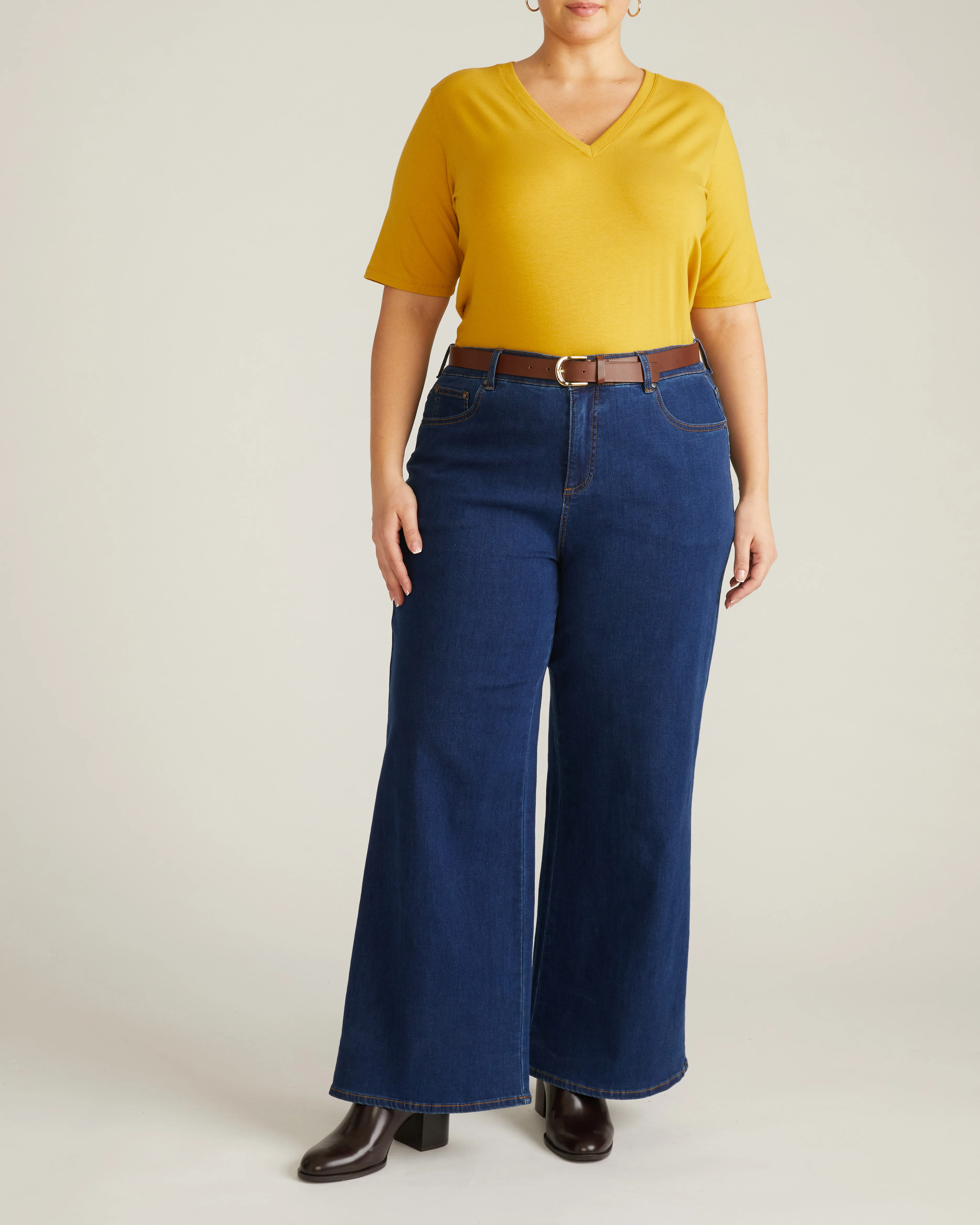 Maia Stovepipe Sleeve V Neck Tee - Yellow Ochre - Image 3