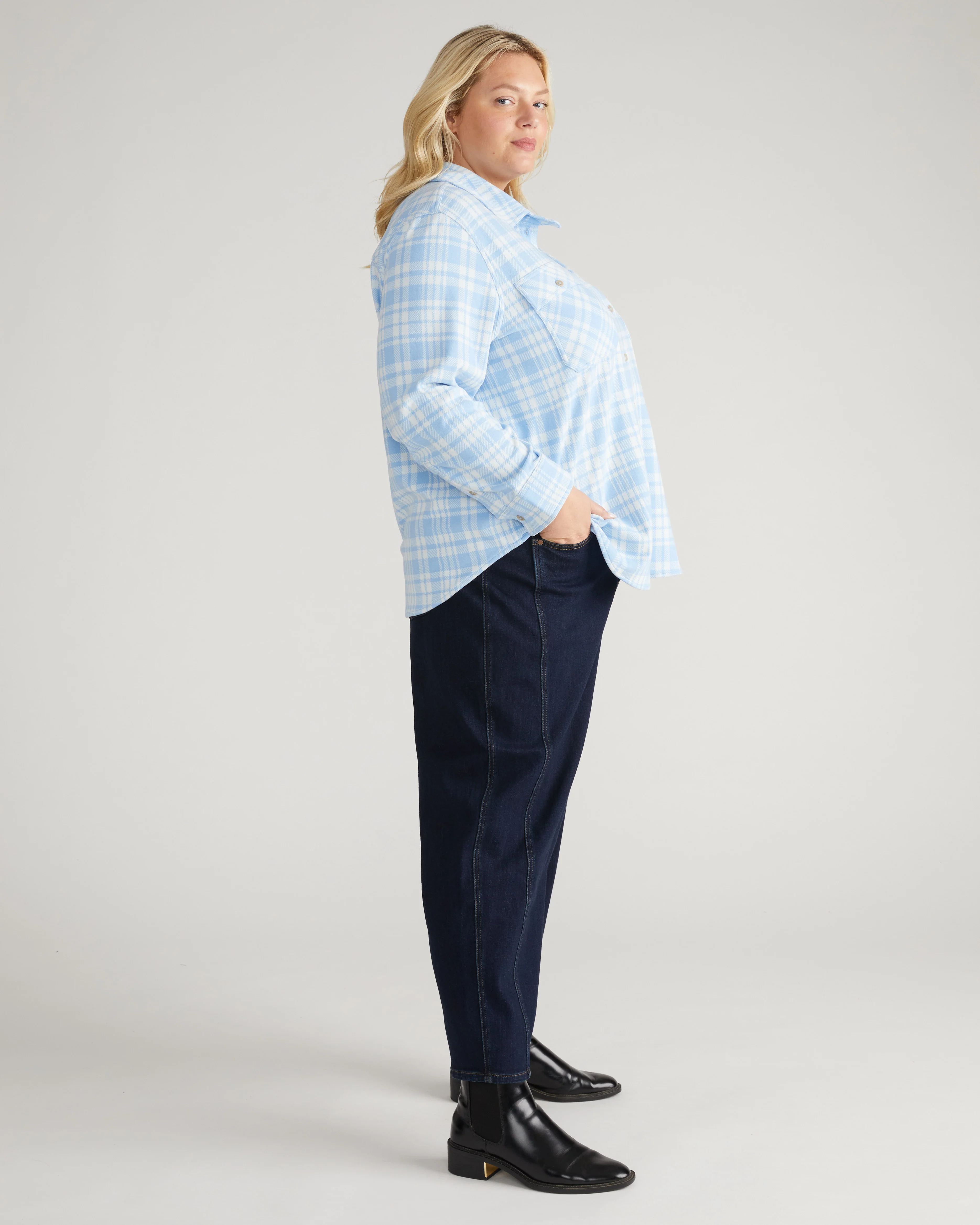 Maine Stretch Flannel Shirt - Teapot Whistle Blue Plaid - Image 2