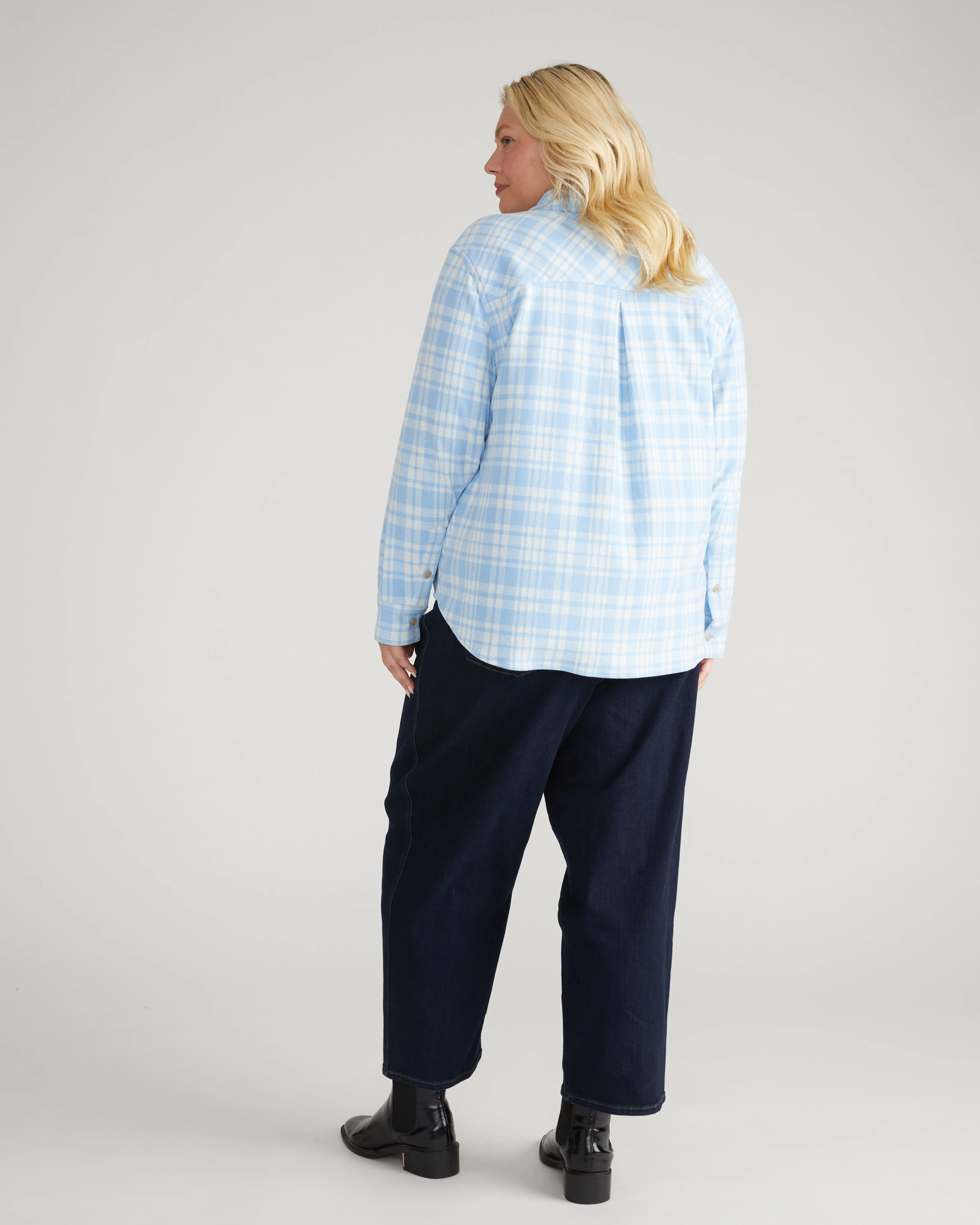 Maine Stretch Flannel Shirt - Teapot Whistle Blue Plaid - Image 3
