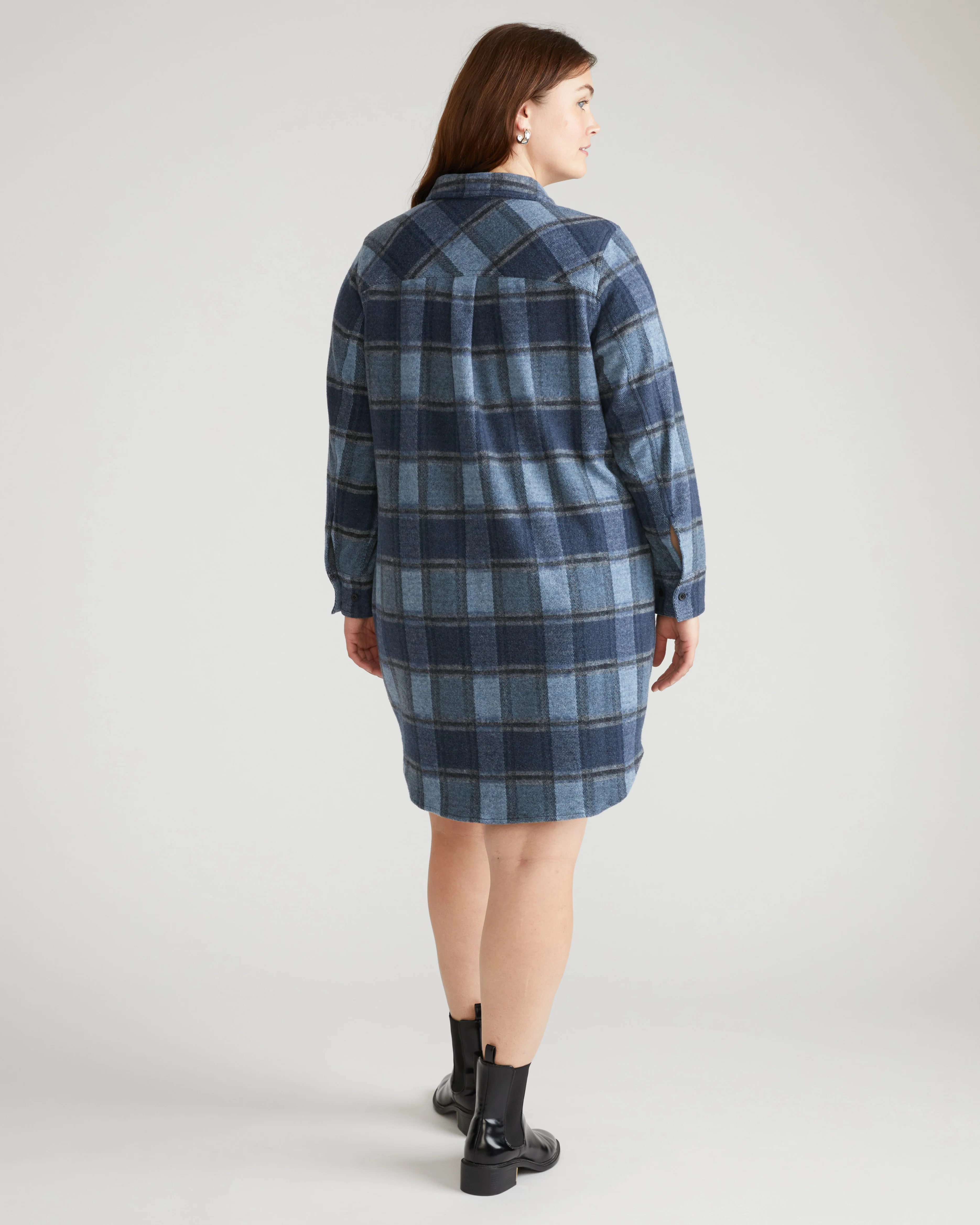 Maine Stretch Flannel Shirtdress - Heather Fog Plaid - Image 3