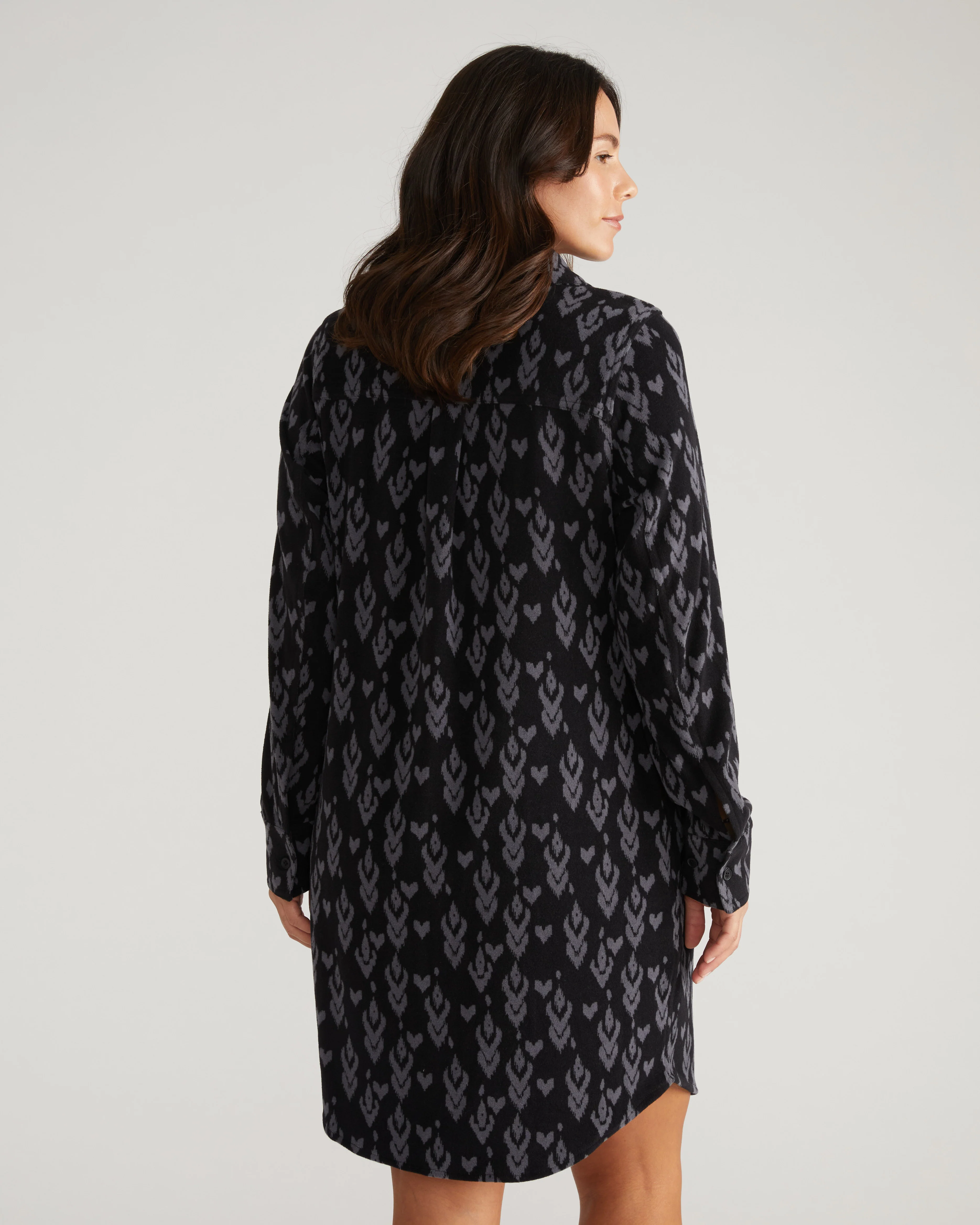 Maine Stretch Flannel Shirtdress - Indigo Ikat Arrow - Image 3