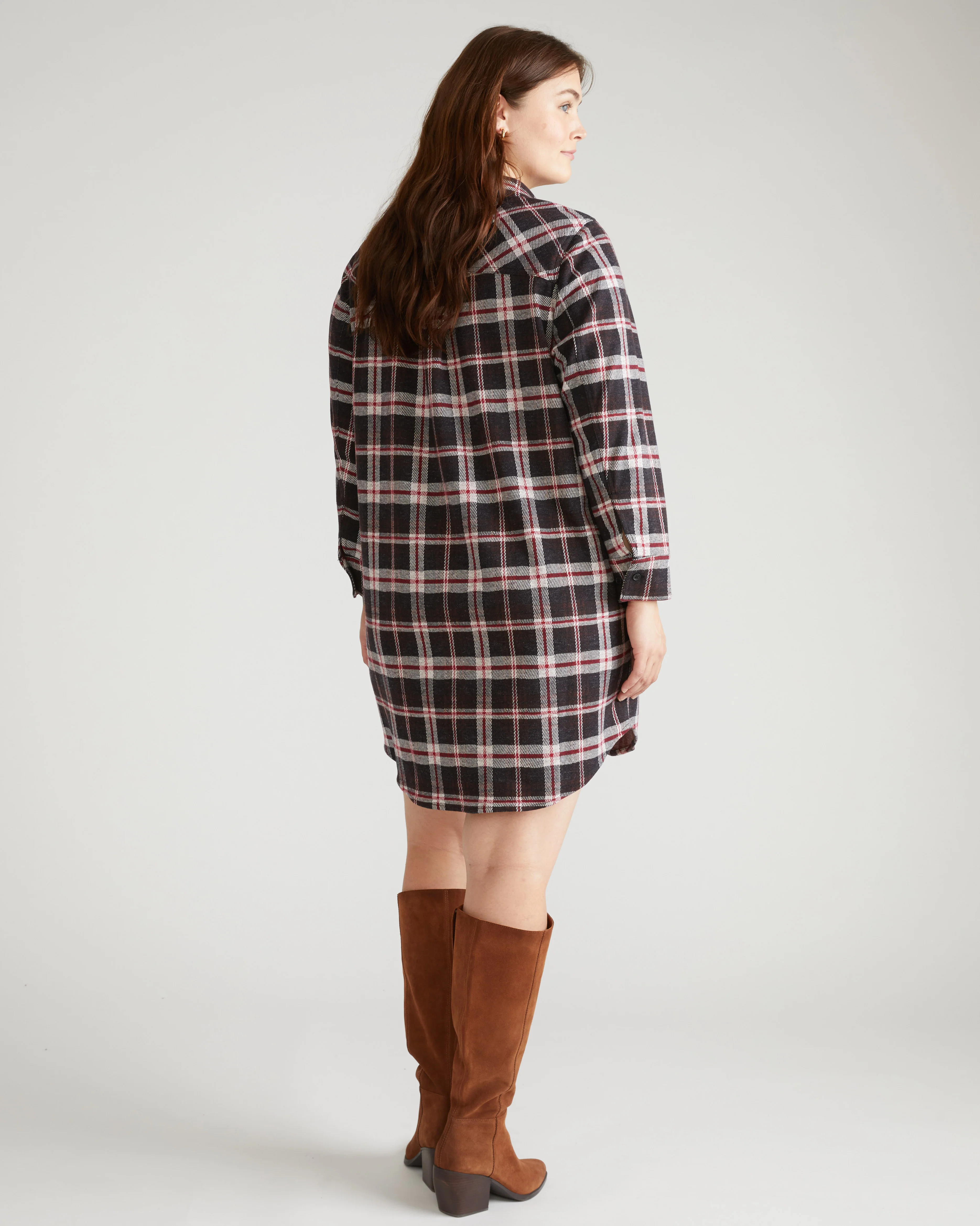 Maine Stretch Flannel Shirtdress - Poppy Plaid - Image 7