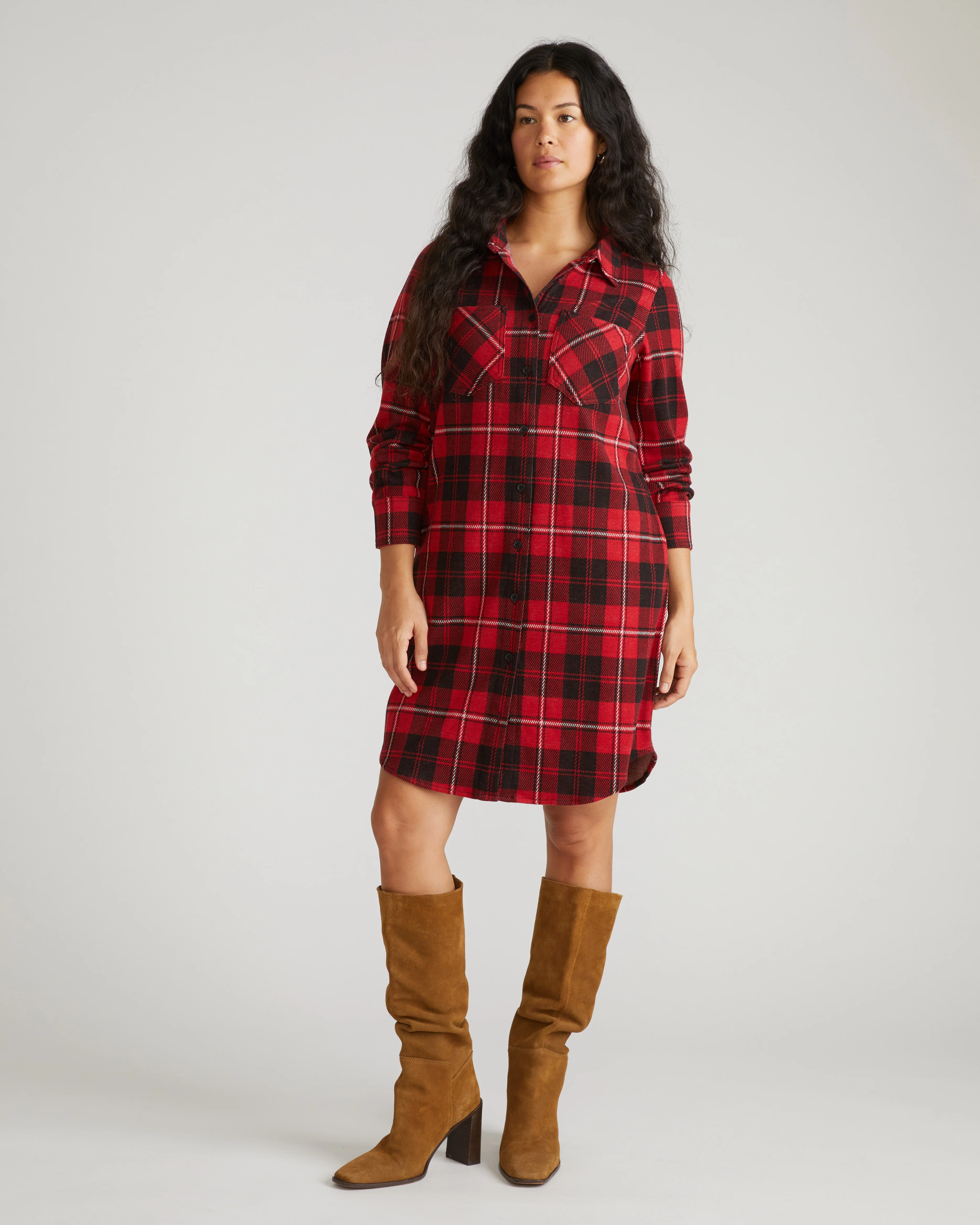 Maine Stretch Flannel Shirtdress - Ridge Brew Red Plaid - Image 2