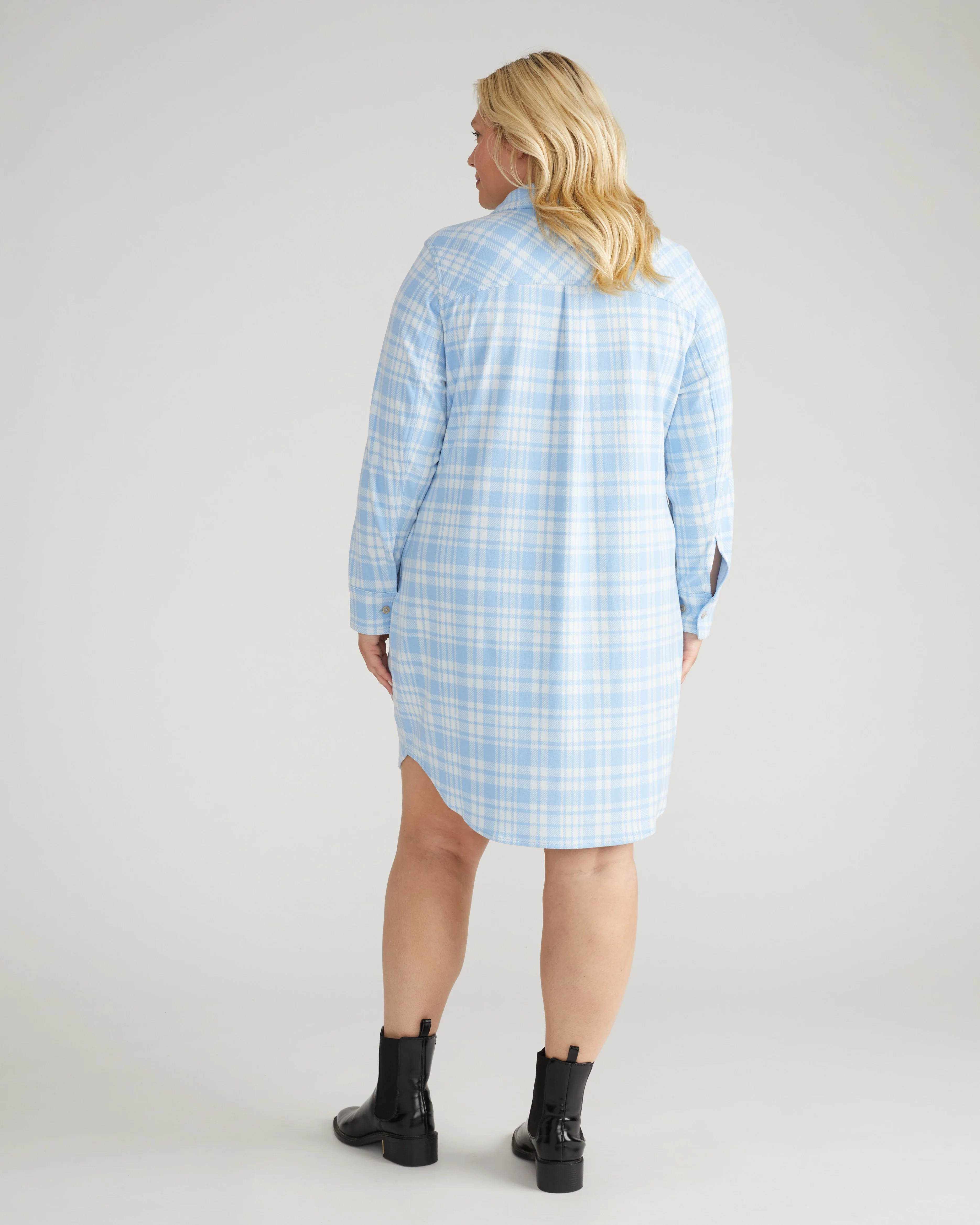 Maine Stretch Flannel Shirtdress - Teapot Whistle Blue Plaid - Image 6