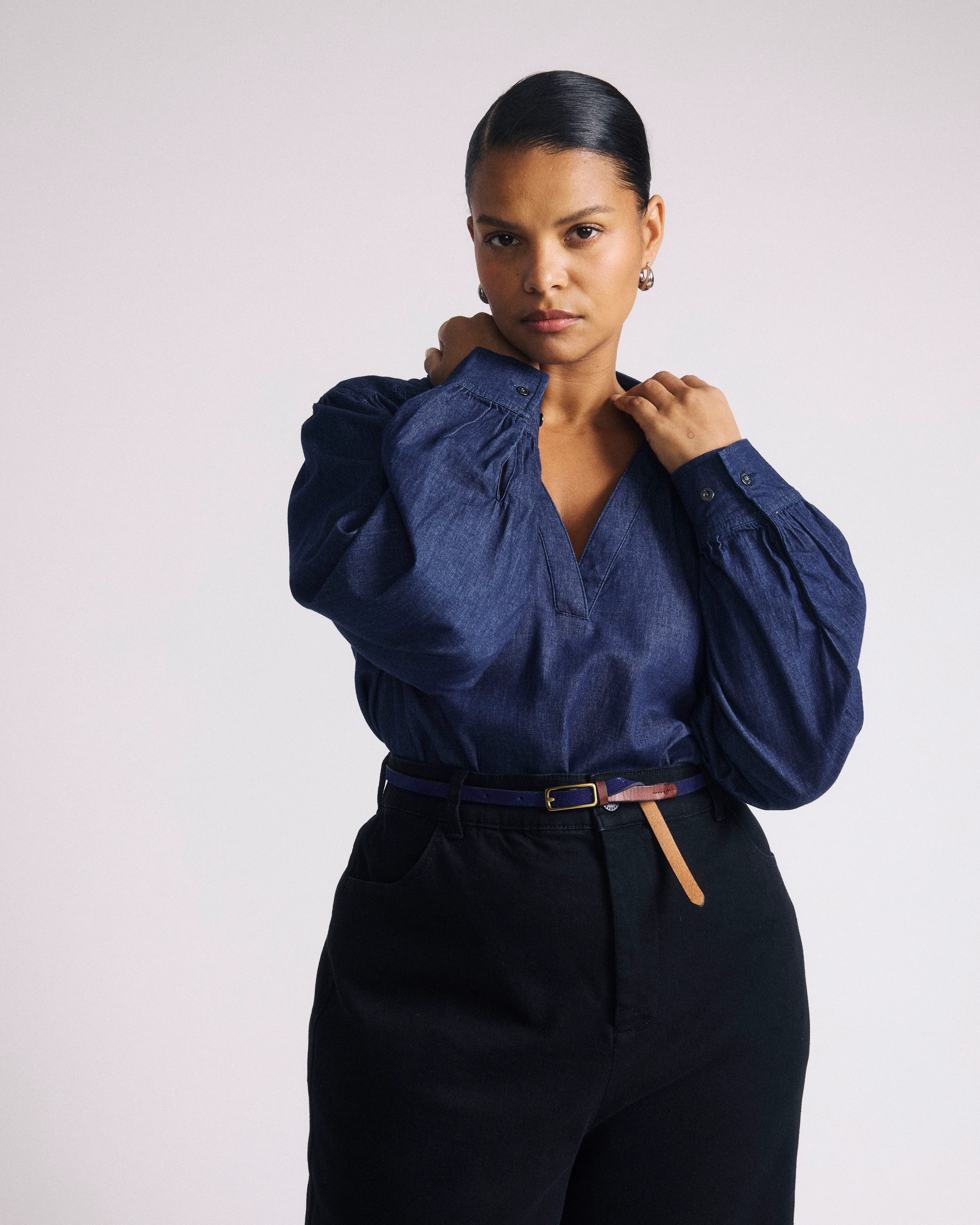 Maisie Cotton Chambray Blouse - Dark Indigo - Image 3
