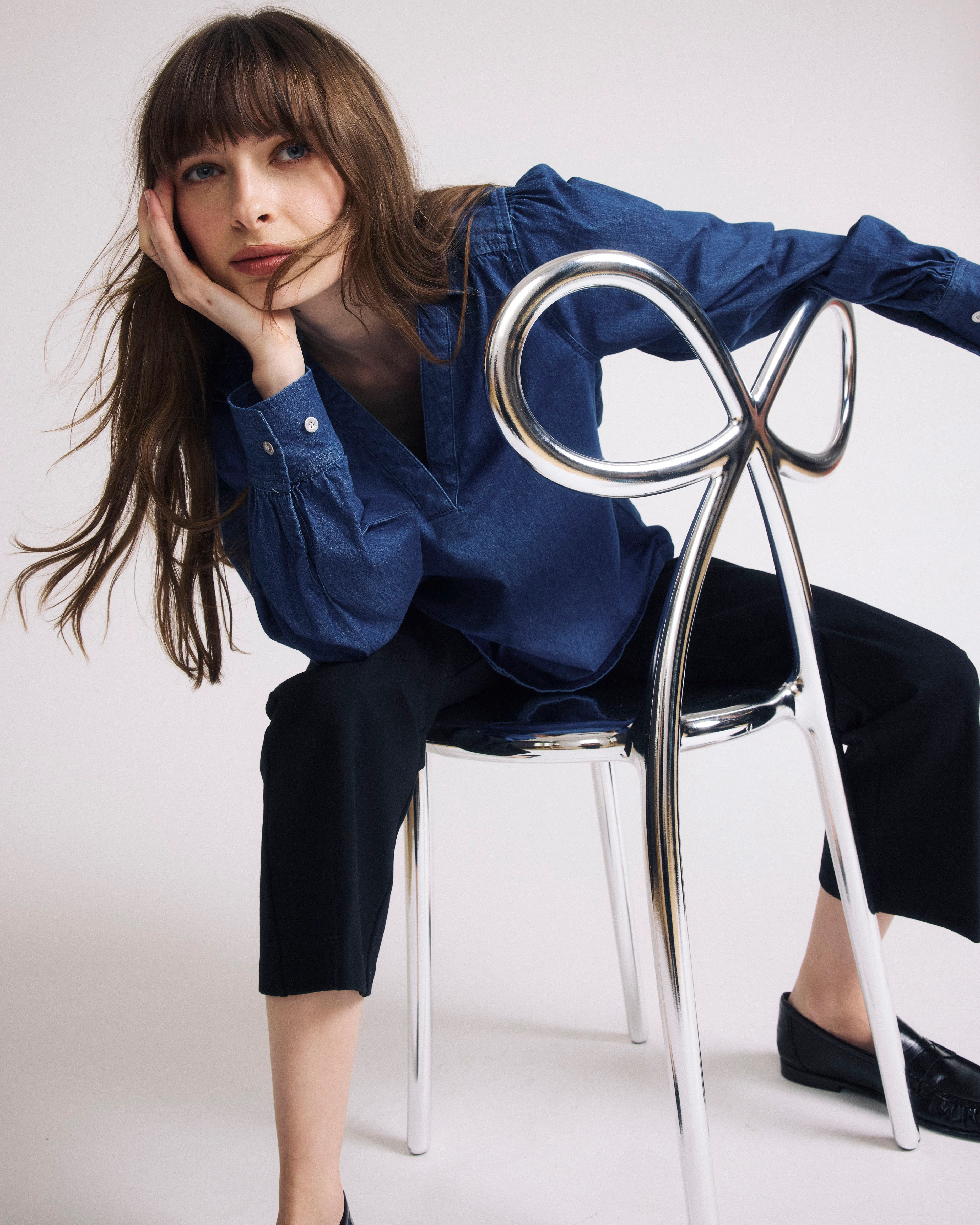 Maisie Cotton Chambray Blouse - Vintage Indigo - Image 2