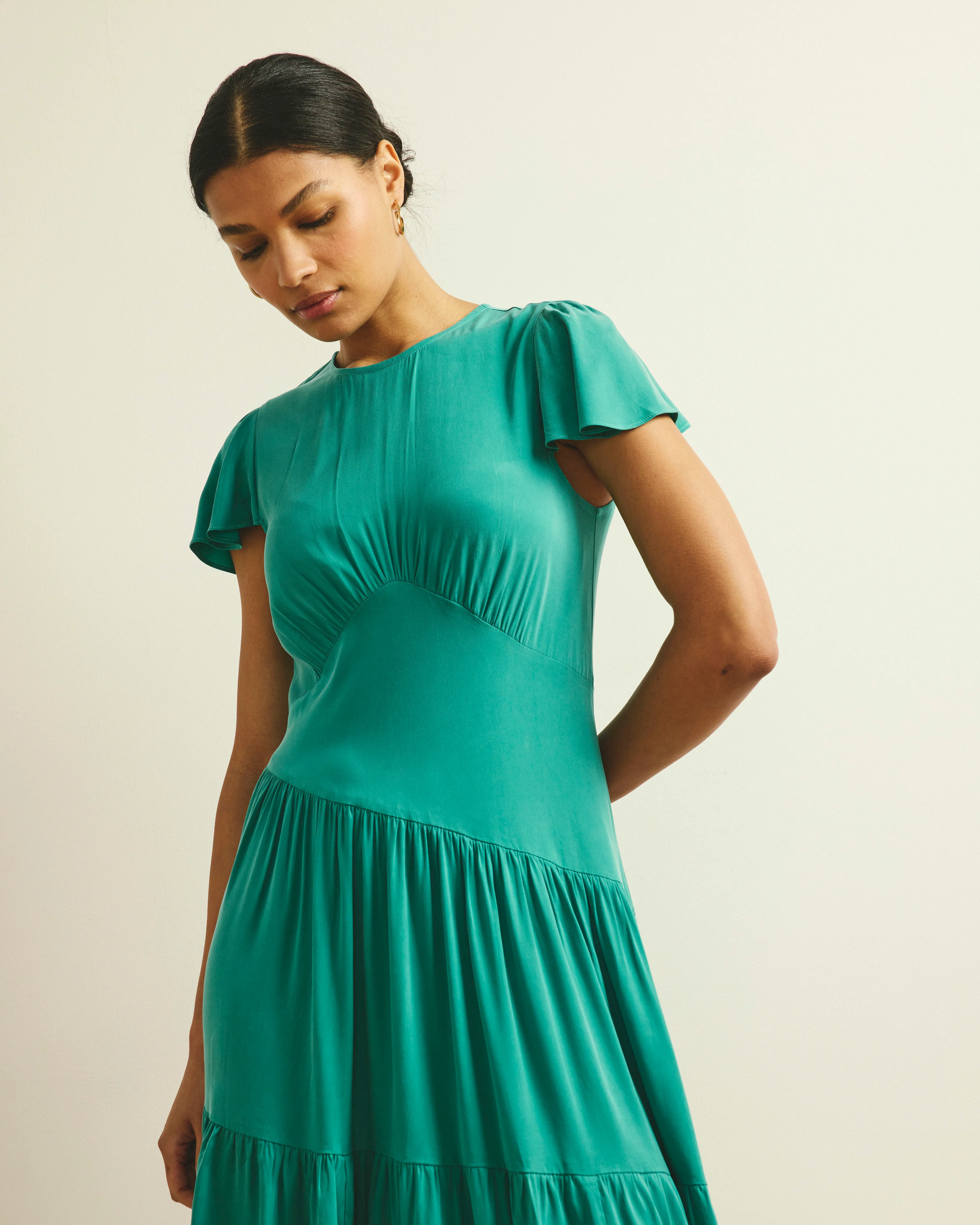 Mariella Stretch Cupro Dress - Green Tourmaline - Image 5