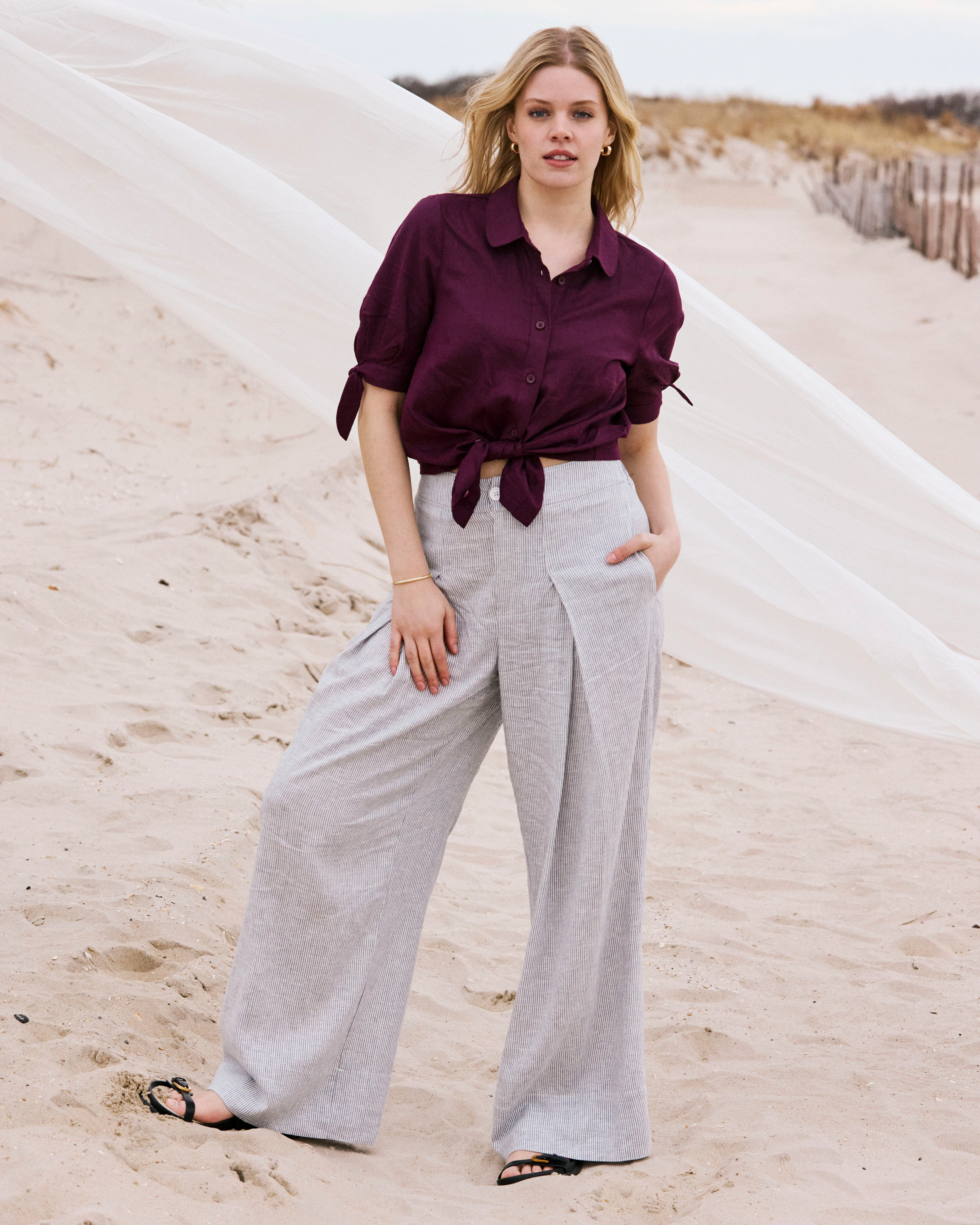Marley Wide Leg Linen Pants - Beach Stripe - Image 2