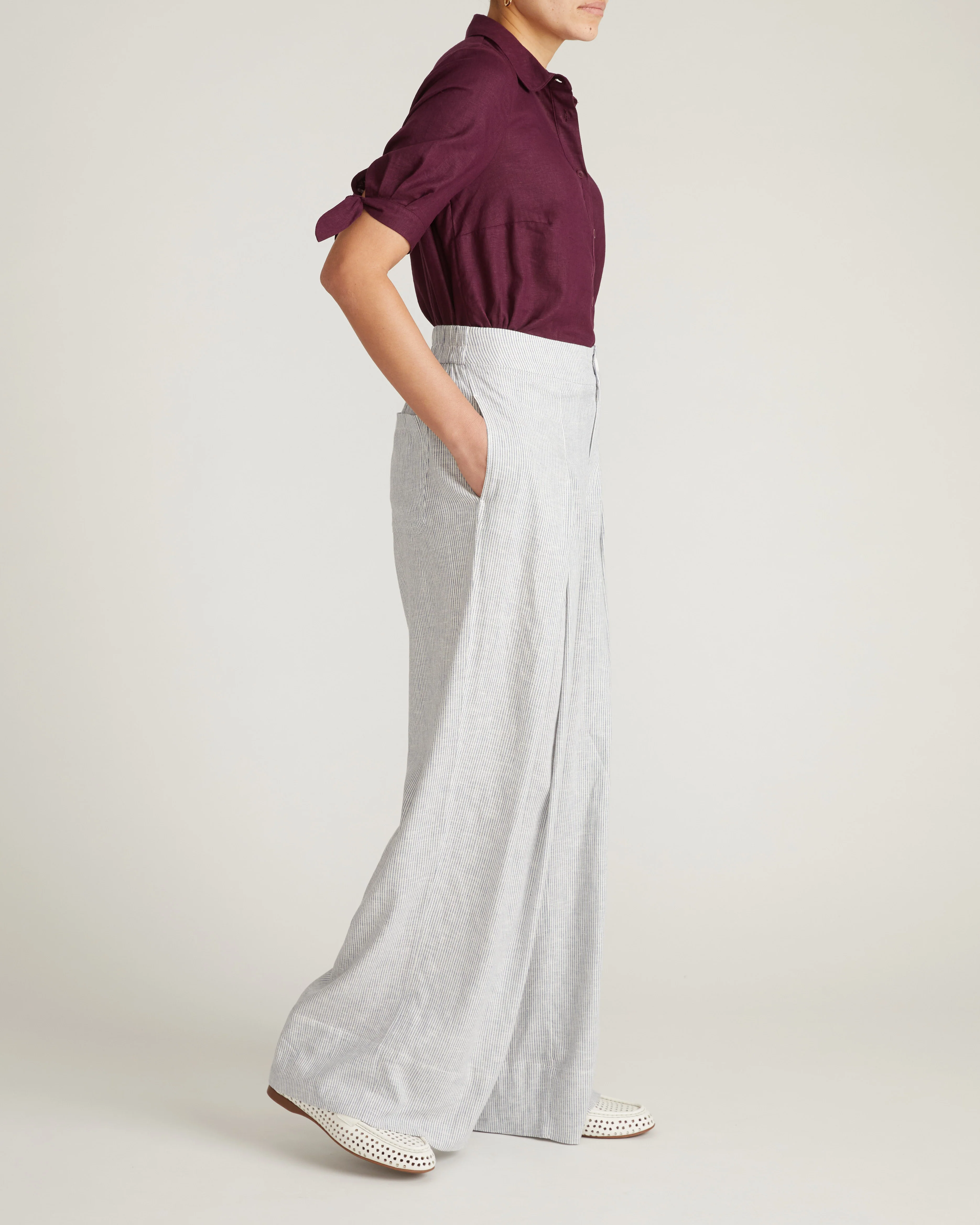 Marley Wide Leg Linen Pants - Beach Stripe - Image 4