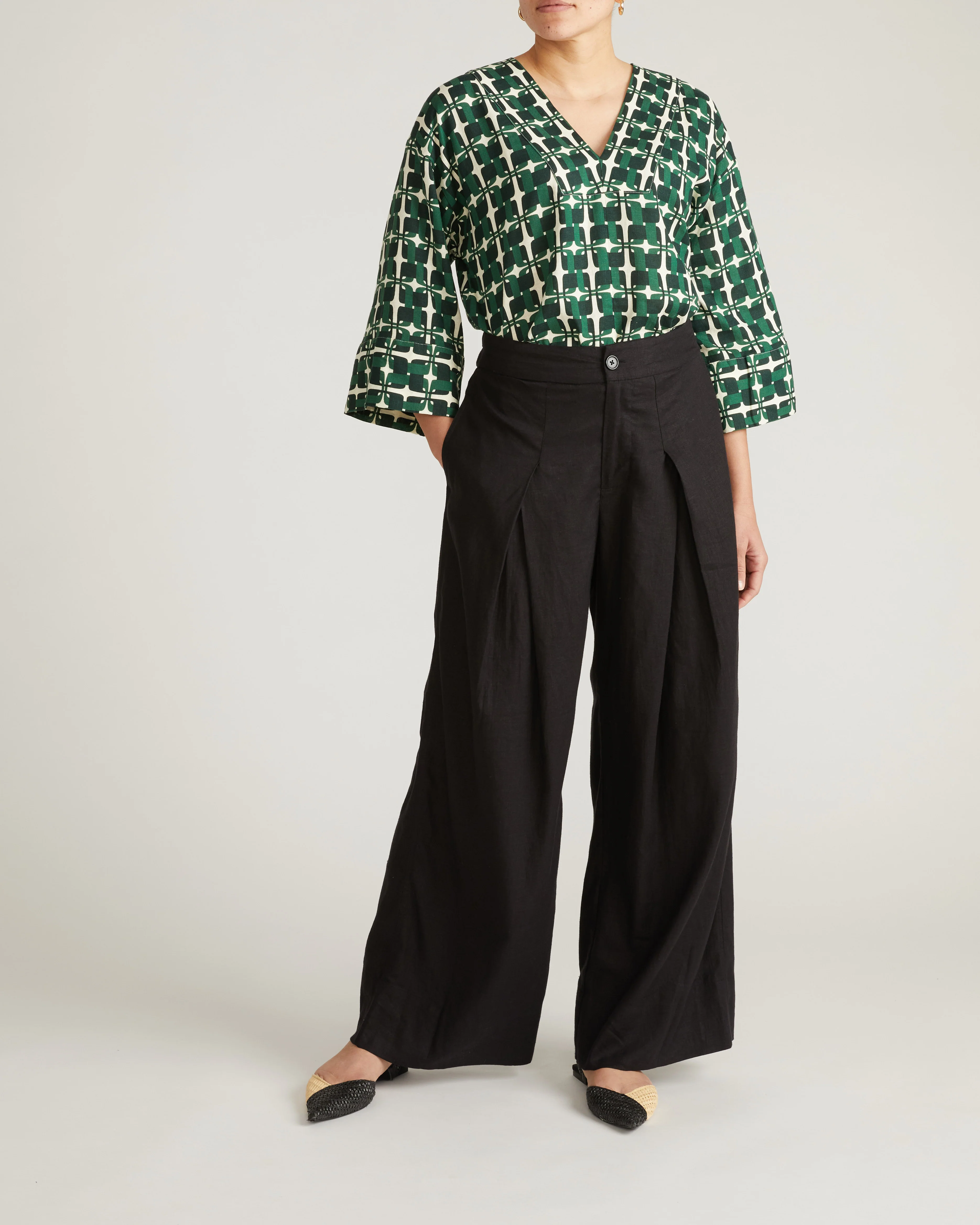 Marley Wide Leg Linen Pants - Black - Image 2