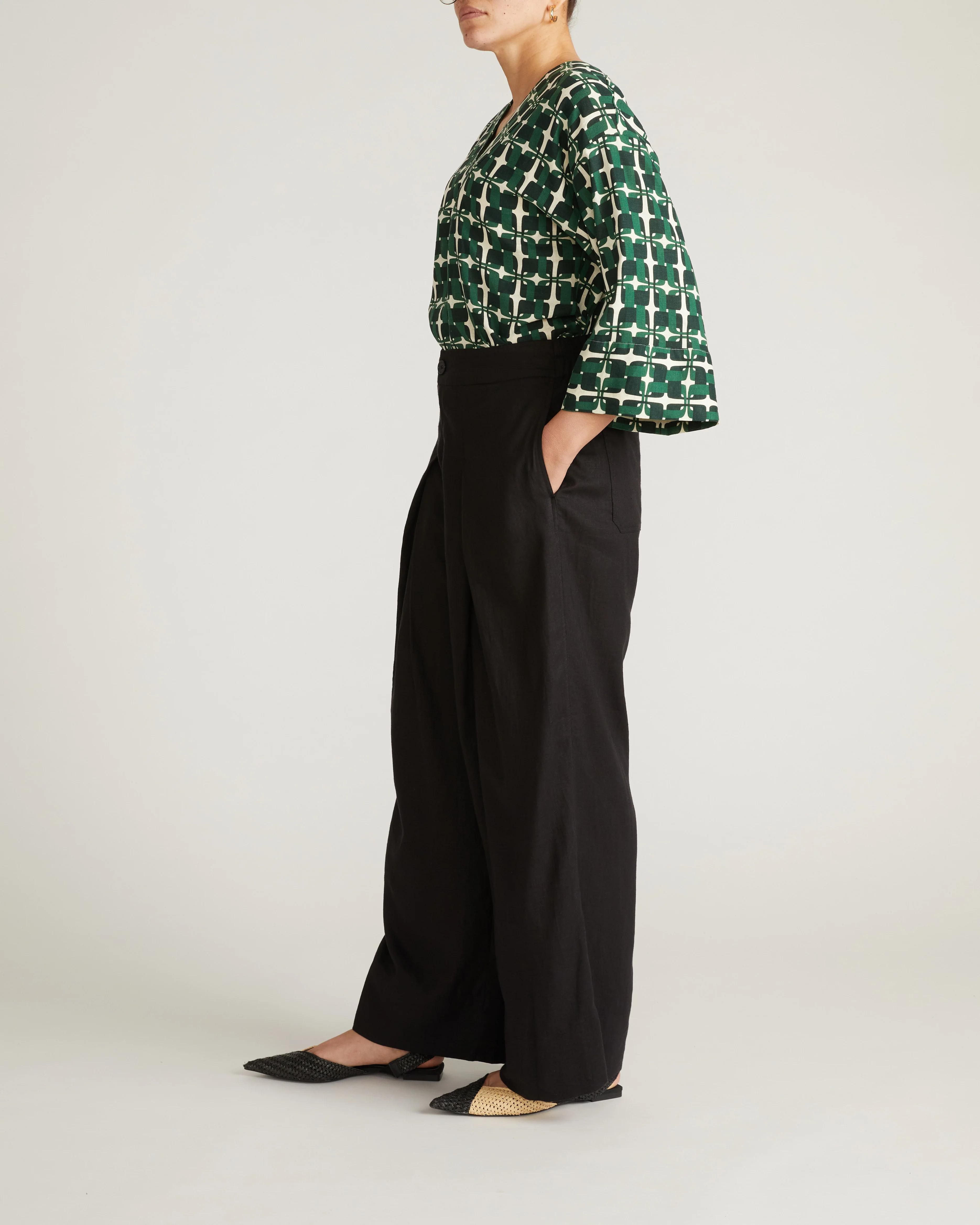 Marley Wide Leg Linen Pants - Black - Image 3