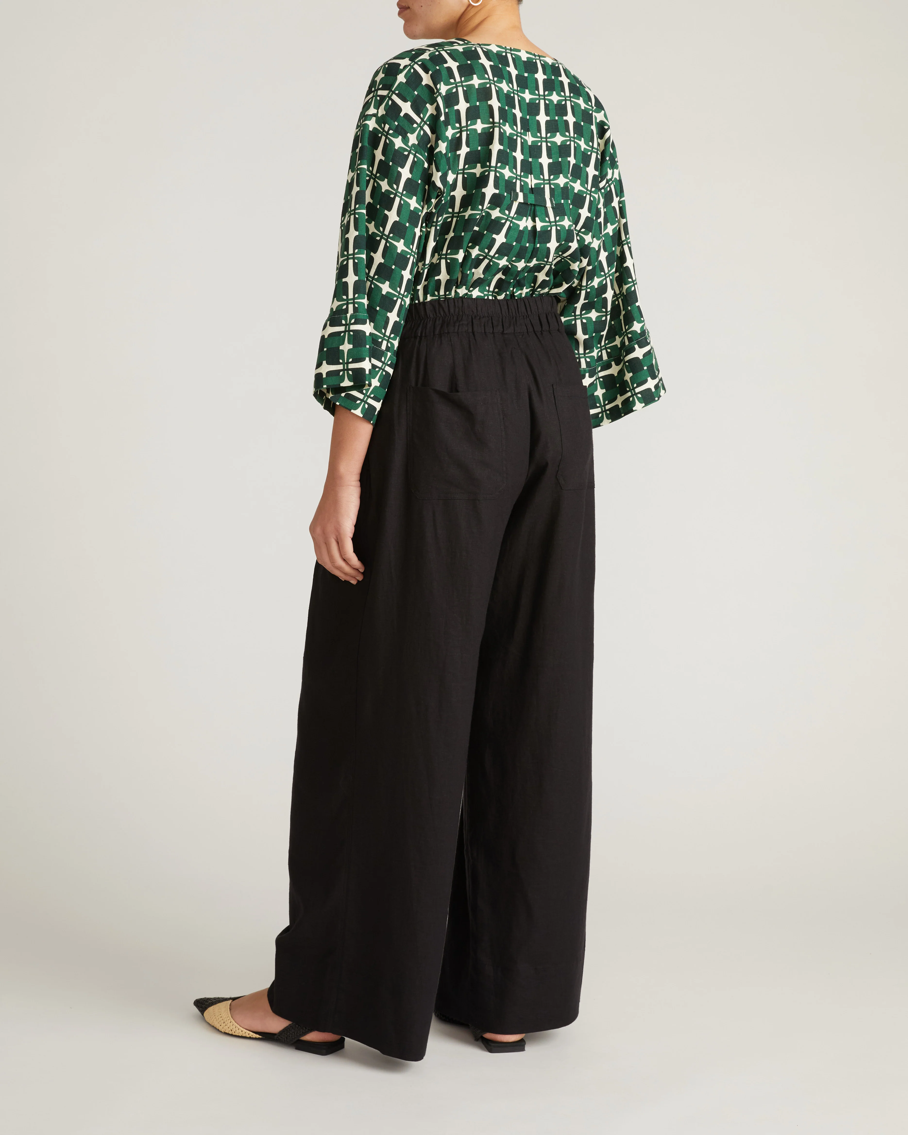 Marley Wide Leg Linen Pants - Black - Image 4