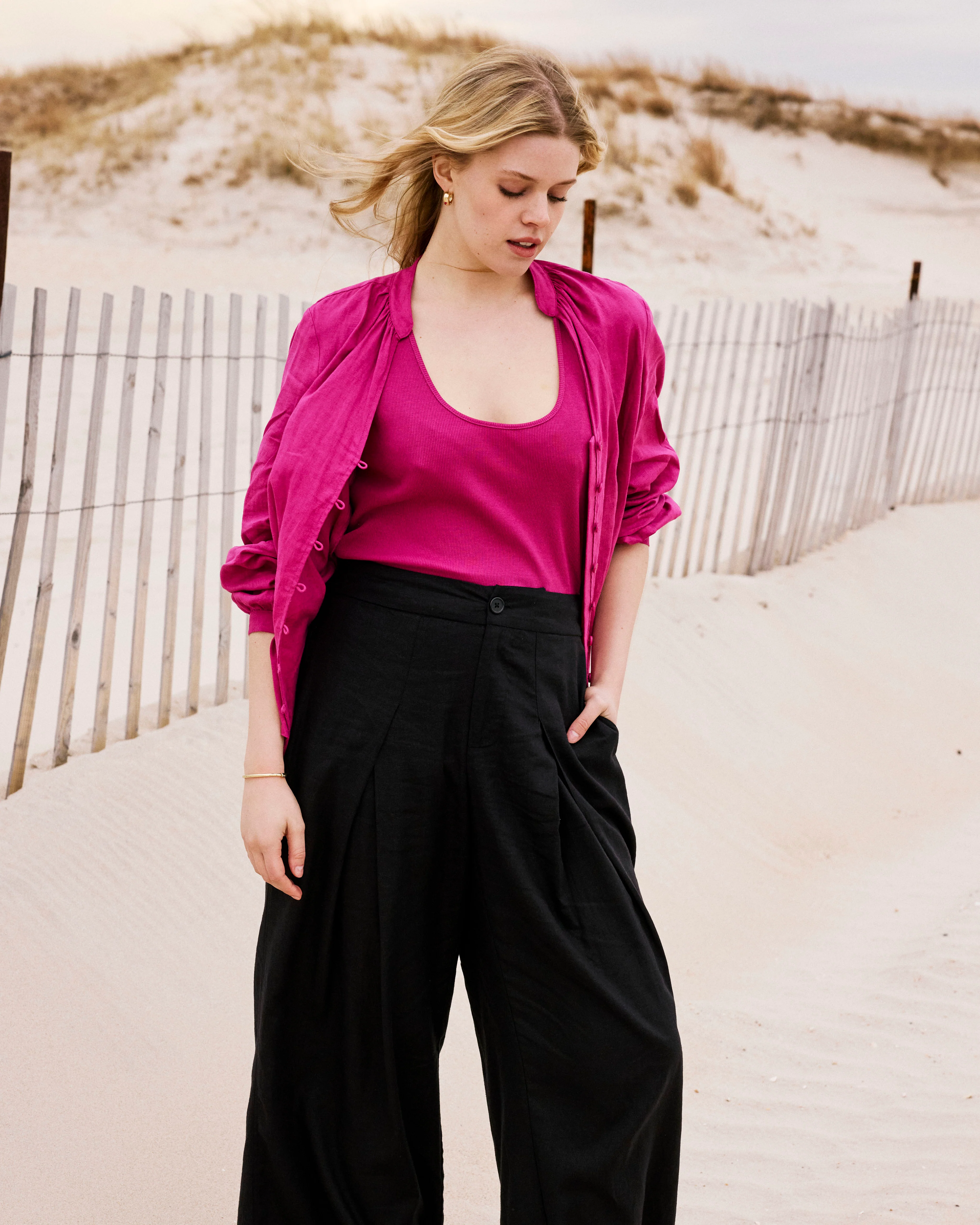 Marley Wide Leg Linen Pants - Black - Image 5
