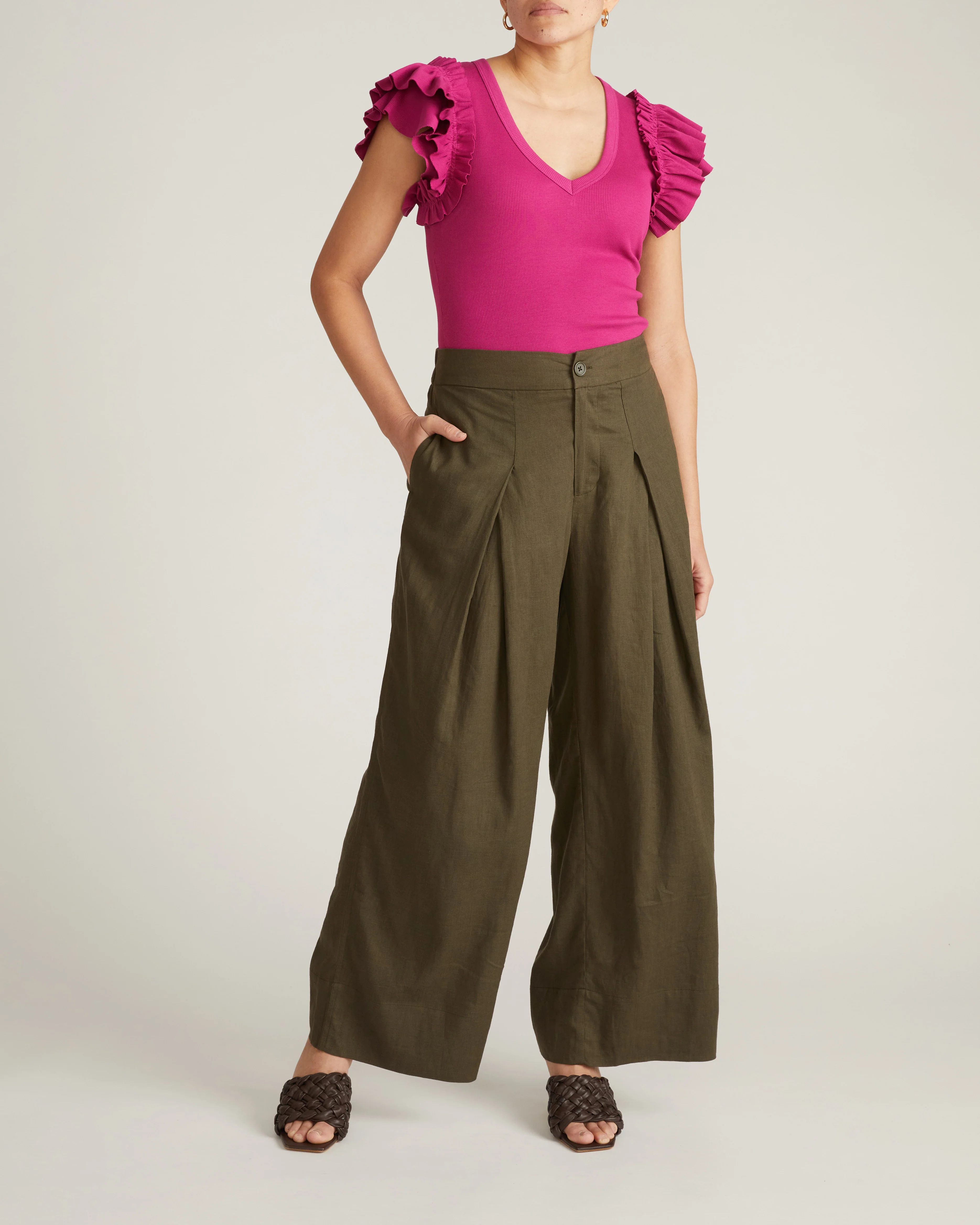 Marley Wide Leg Linen Pants - Camo - Image 2