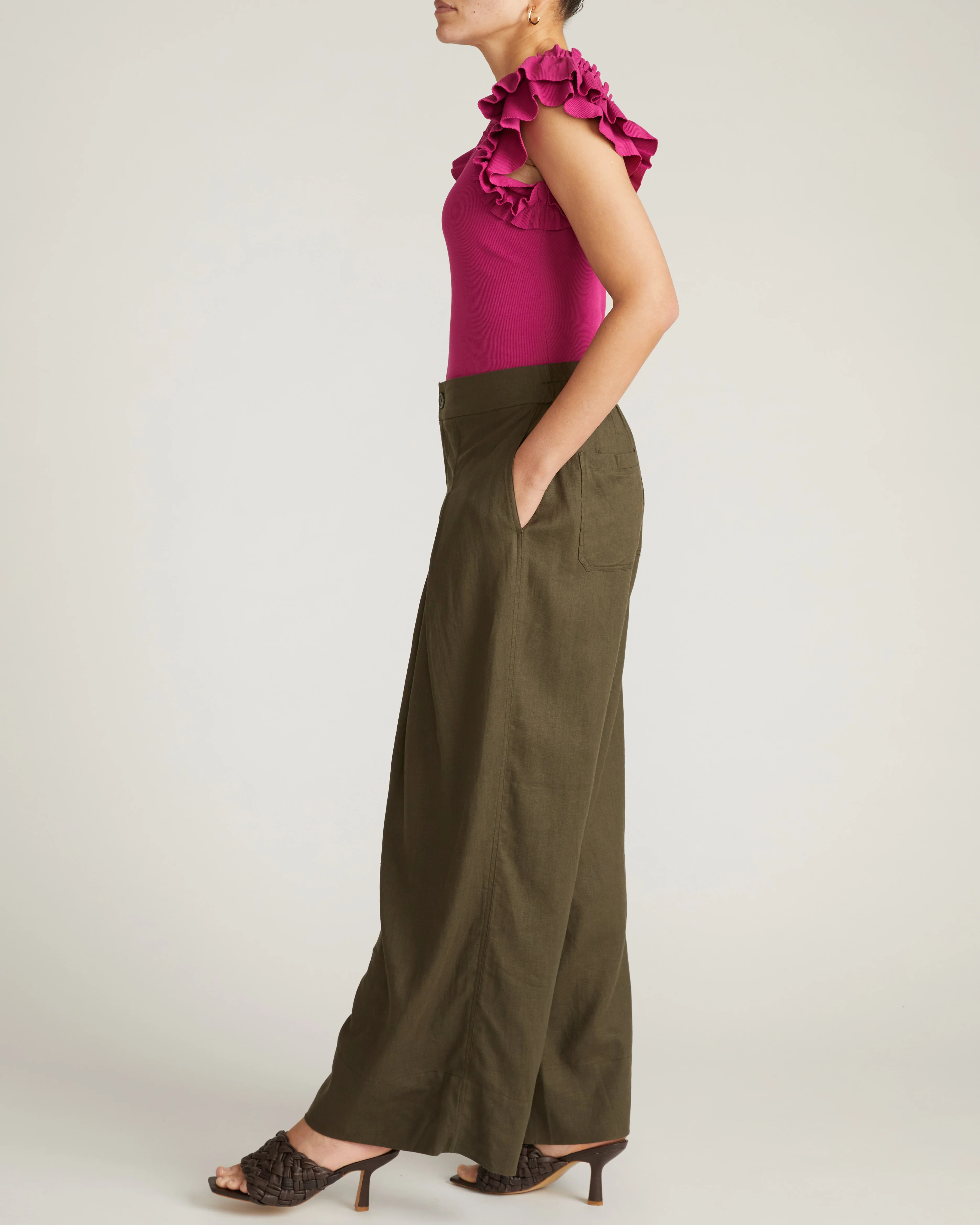 Marley Wide Leg Linen Pants - Camo - Image 3