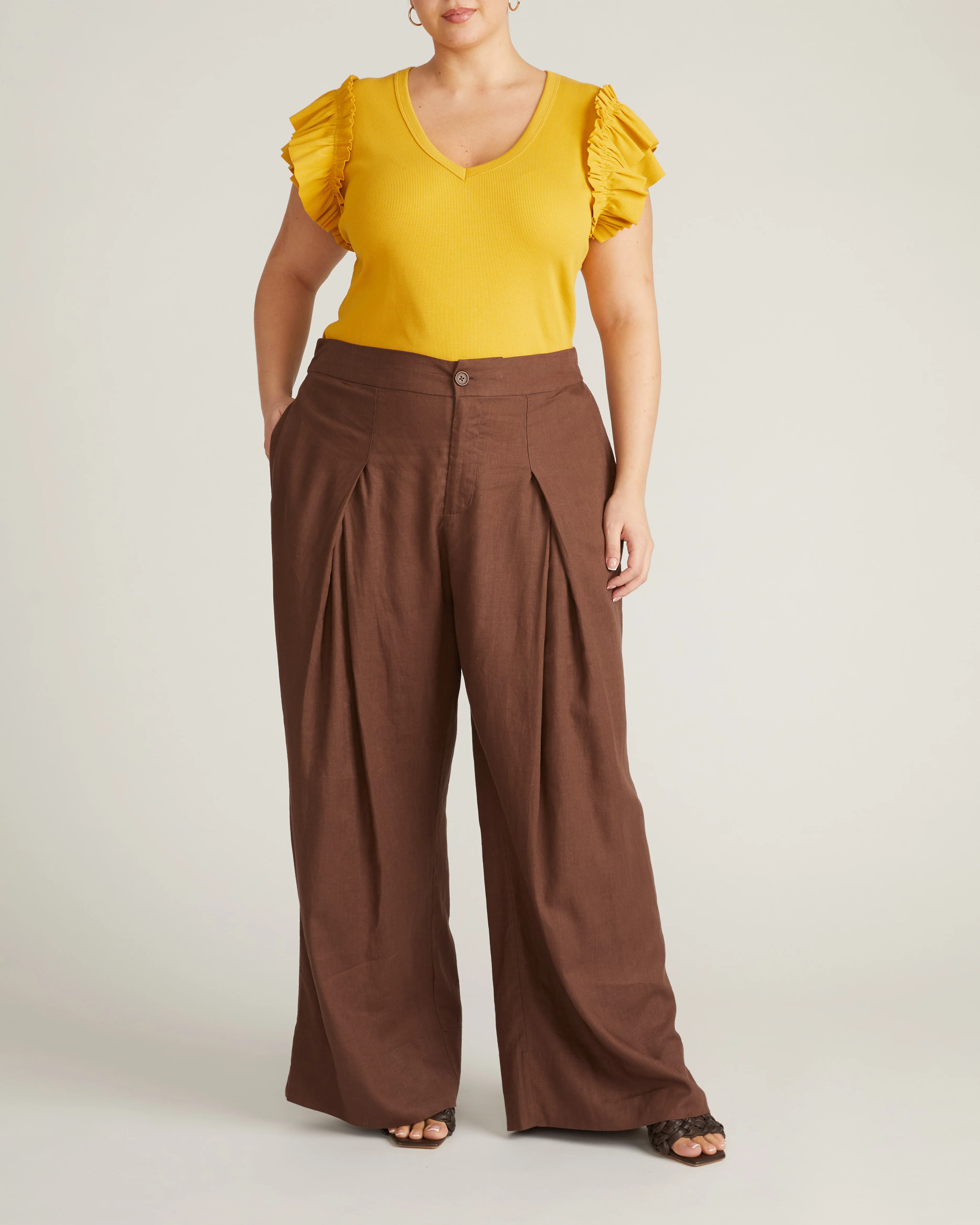 Marley Wide Leg Linen Pants - Peppercorn - Image 2