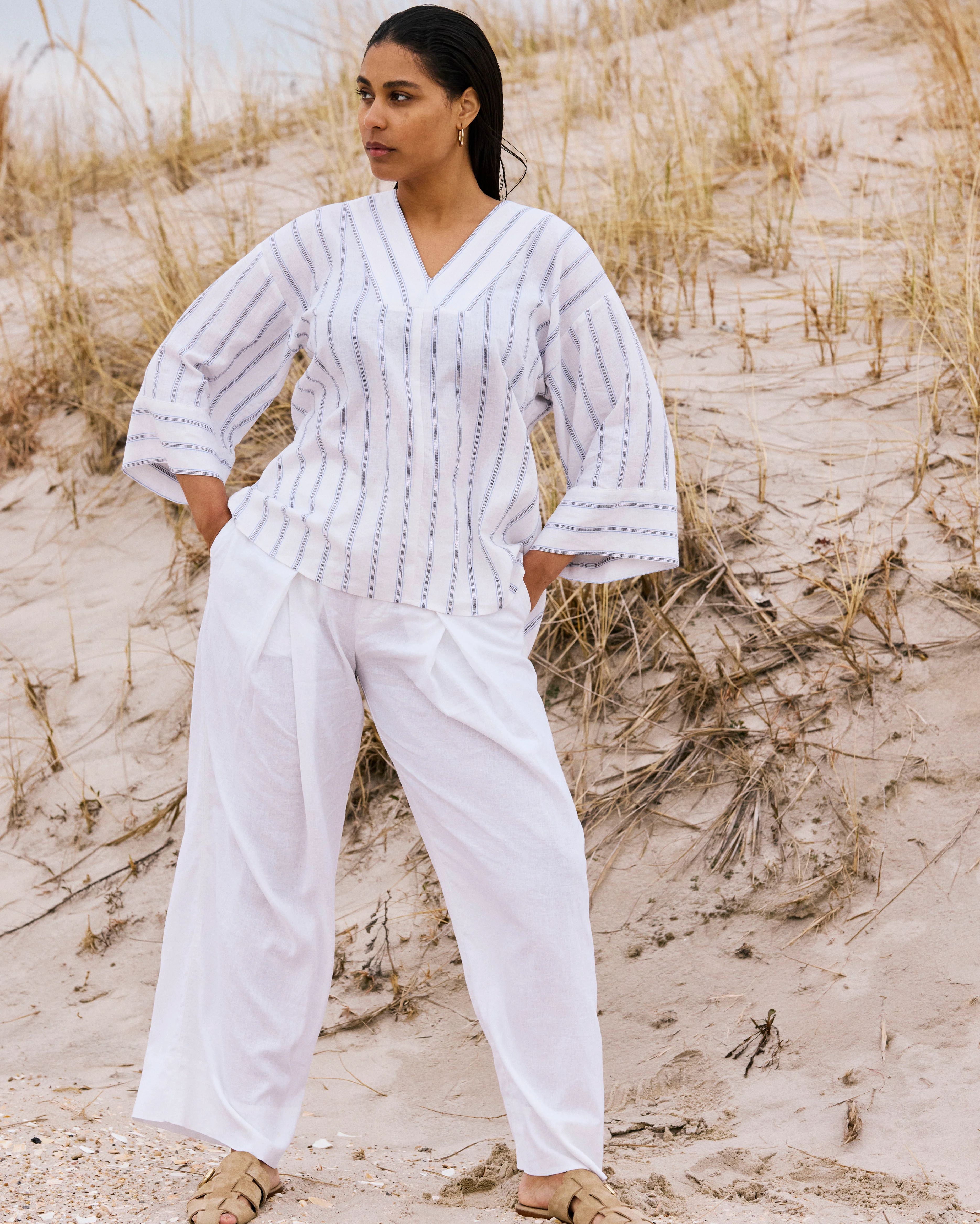 Marley Wide Leg Linen Pants - White - Image 2