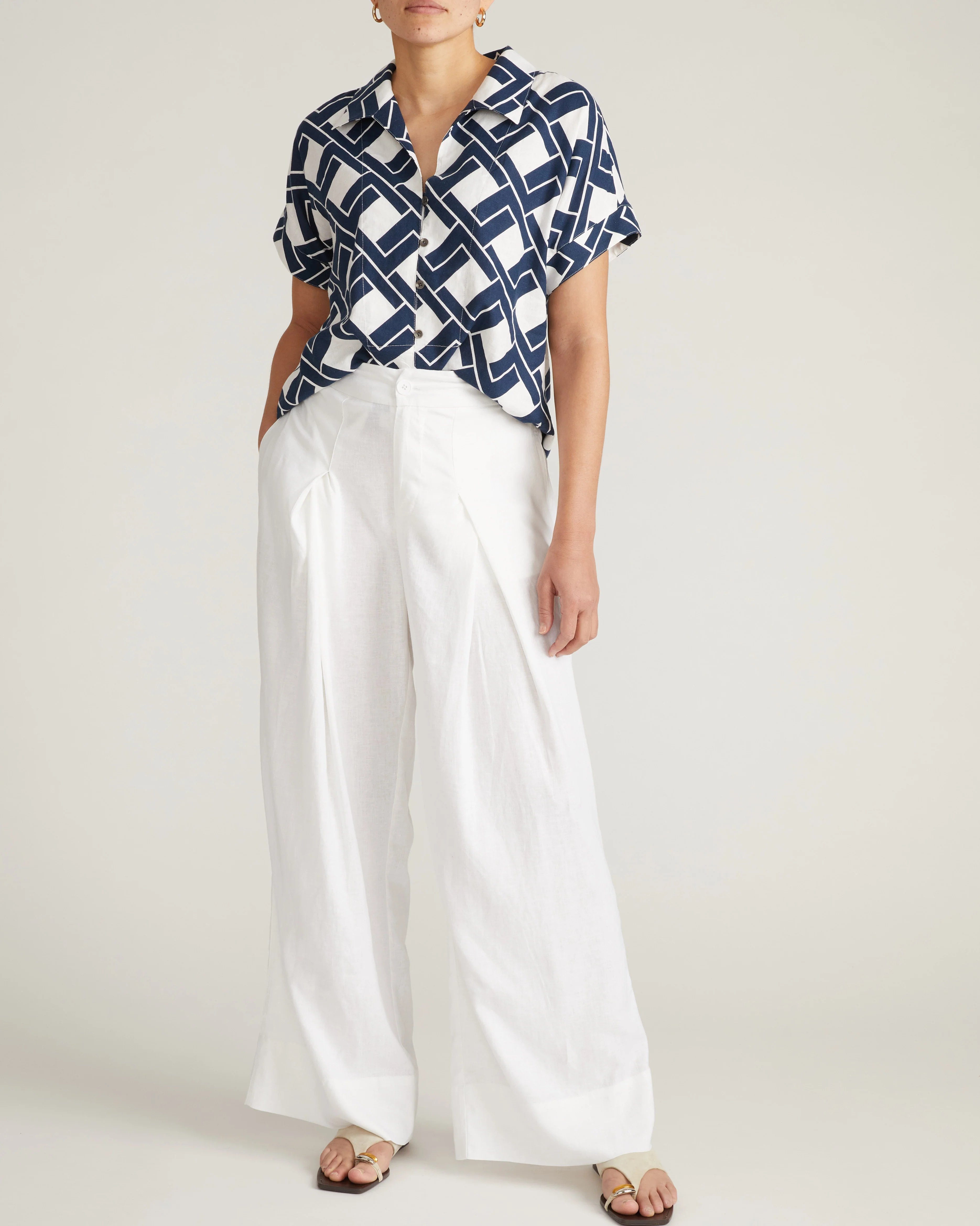 Marley Wide Leg Linen Pants - White - Image 3