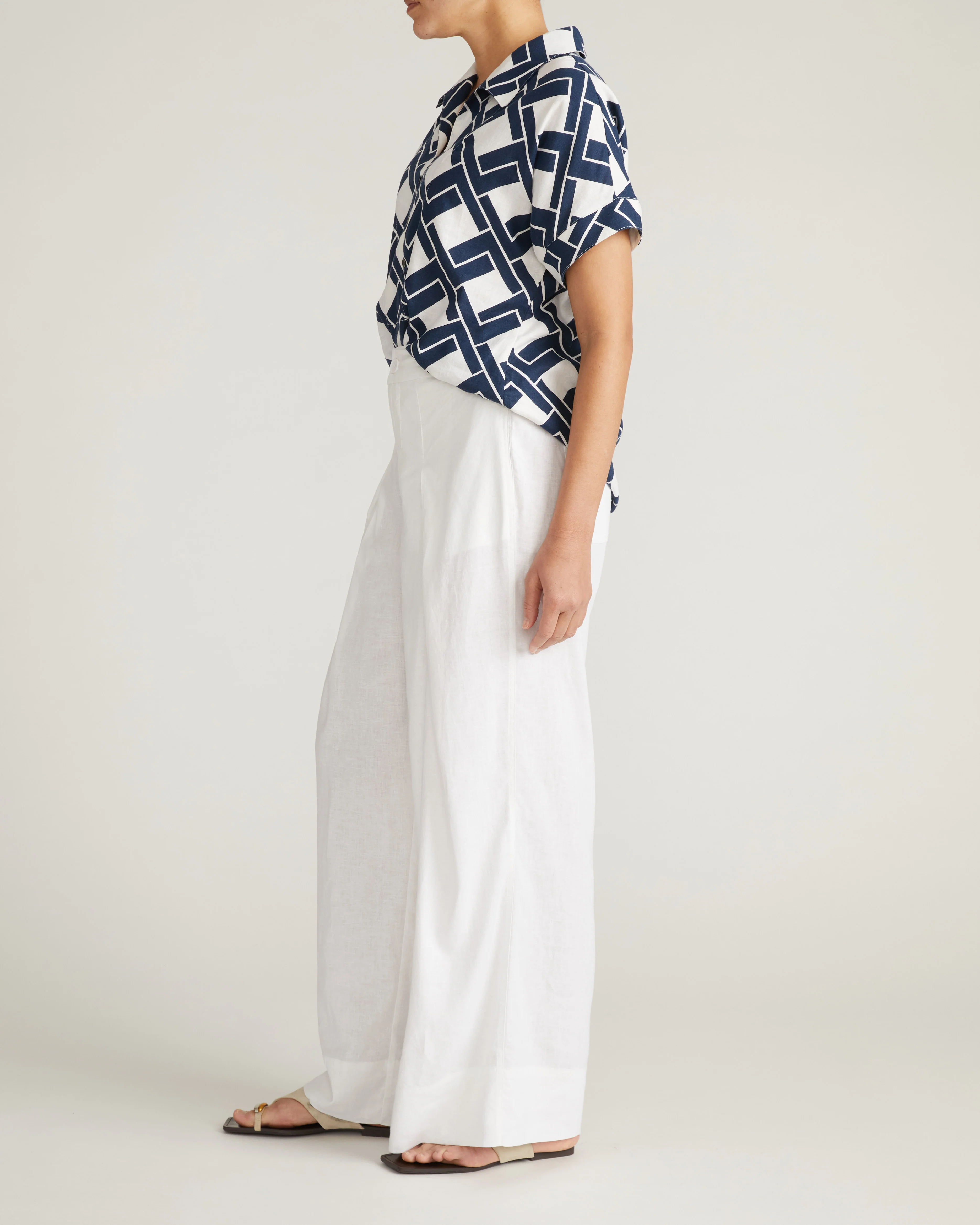 Marley Wide Leg Linen Pants - White - Image 4