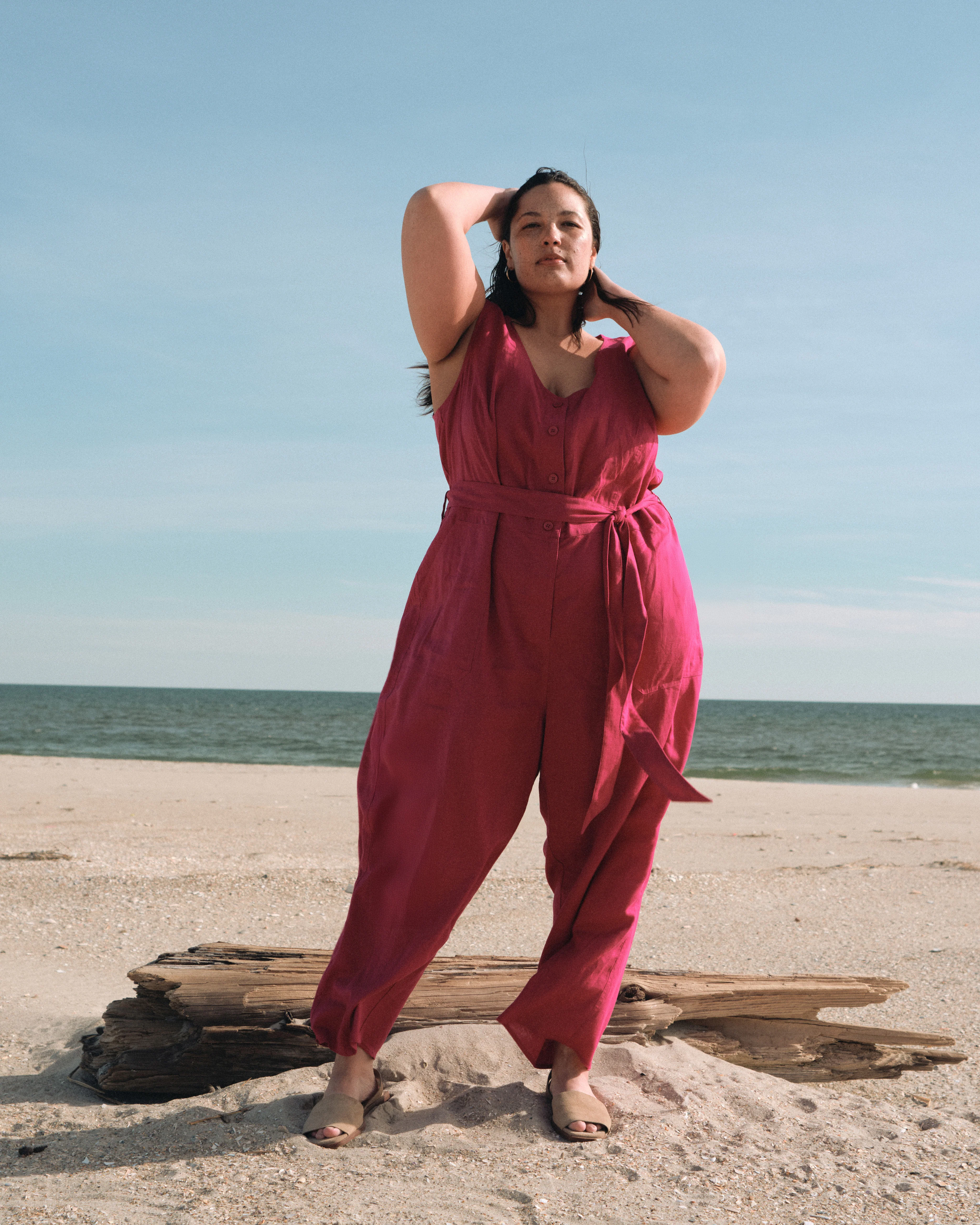 Matilda Linen Jumpsuit - Cerise - Image 2