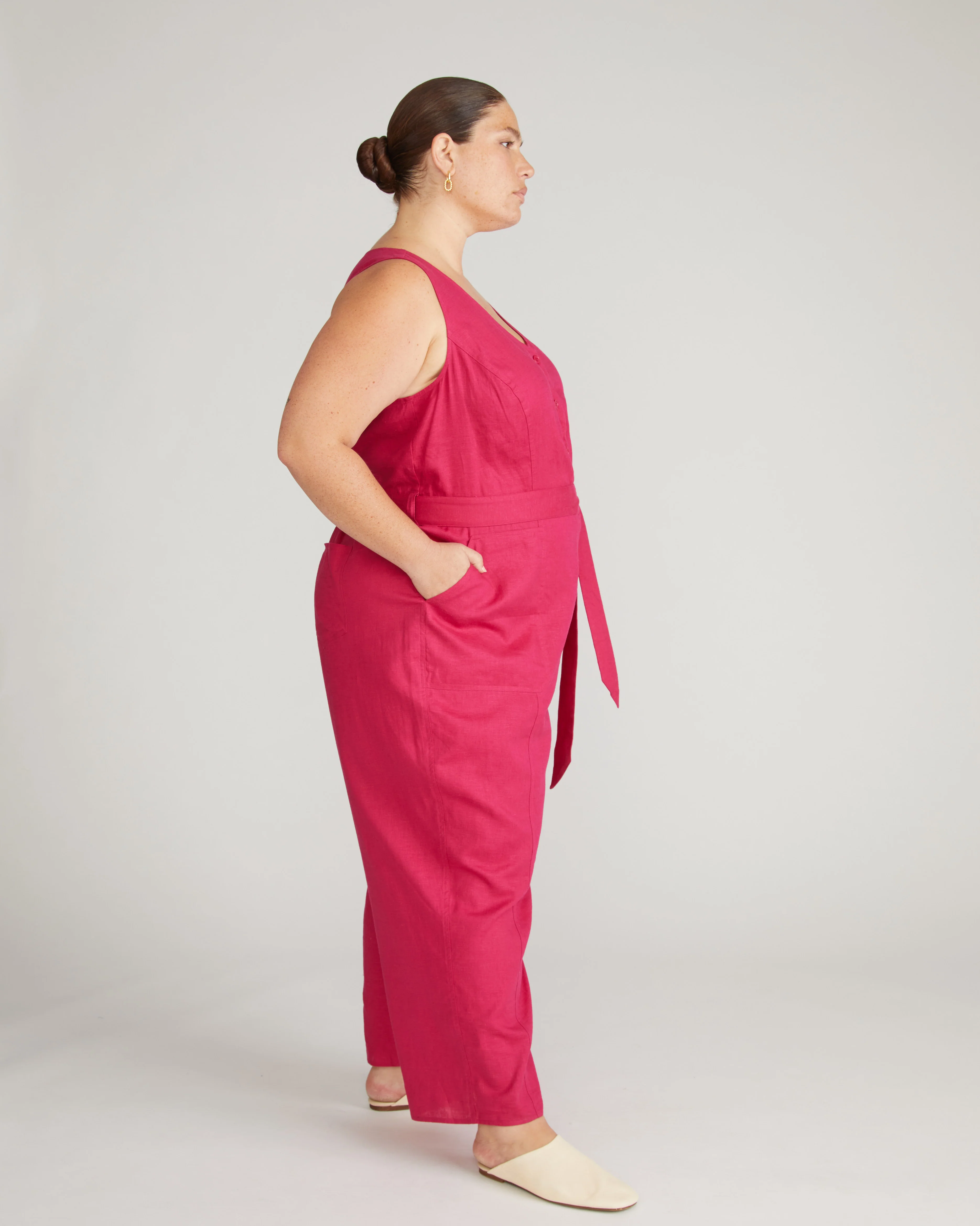 Matilda Linen Jumpsuit - Cerise - Image 6