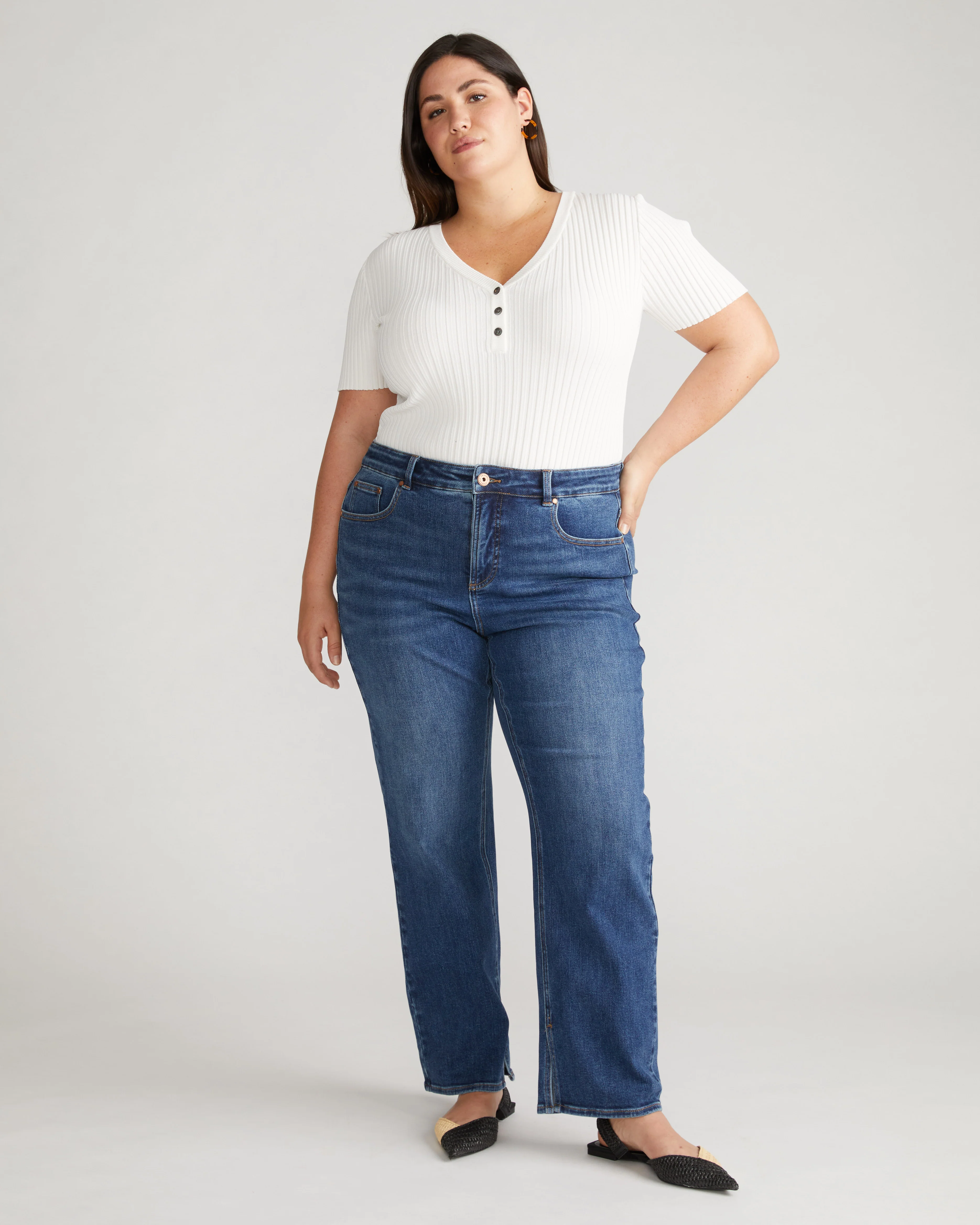 Mimi High Rise Split Hem Jeans 30 Inch - Midnight River - Image 2