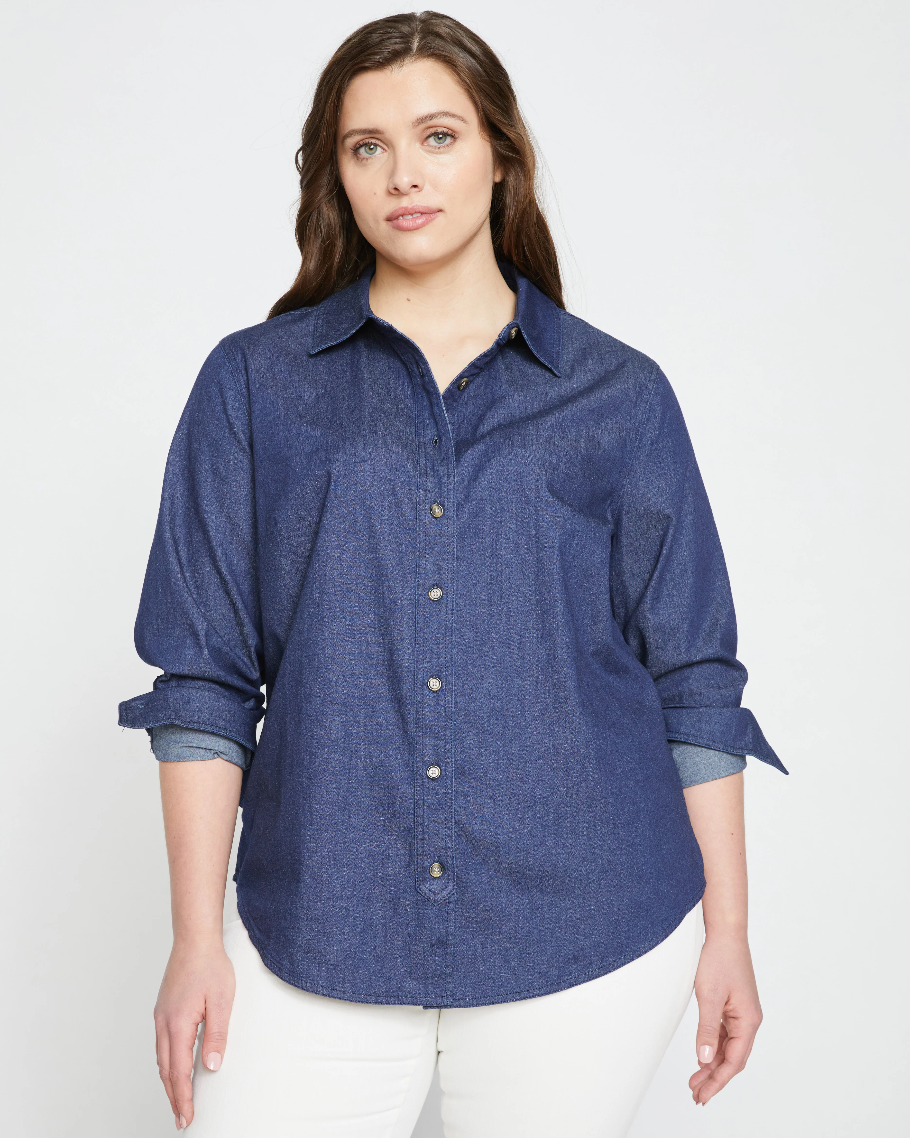 Minimalist Stretch Cotton Chambray Shirt - Dark Indigo - Image 3