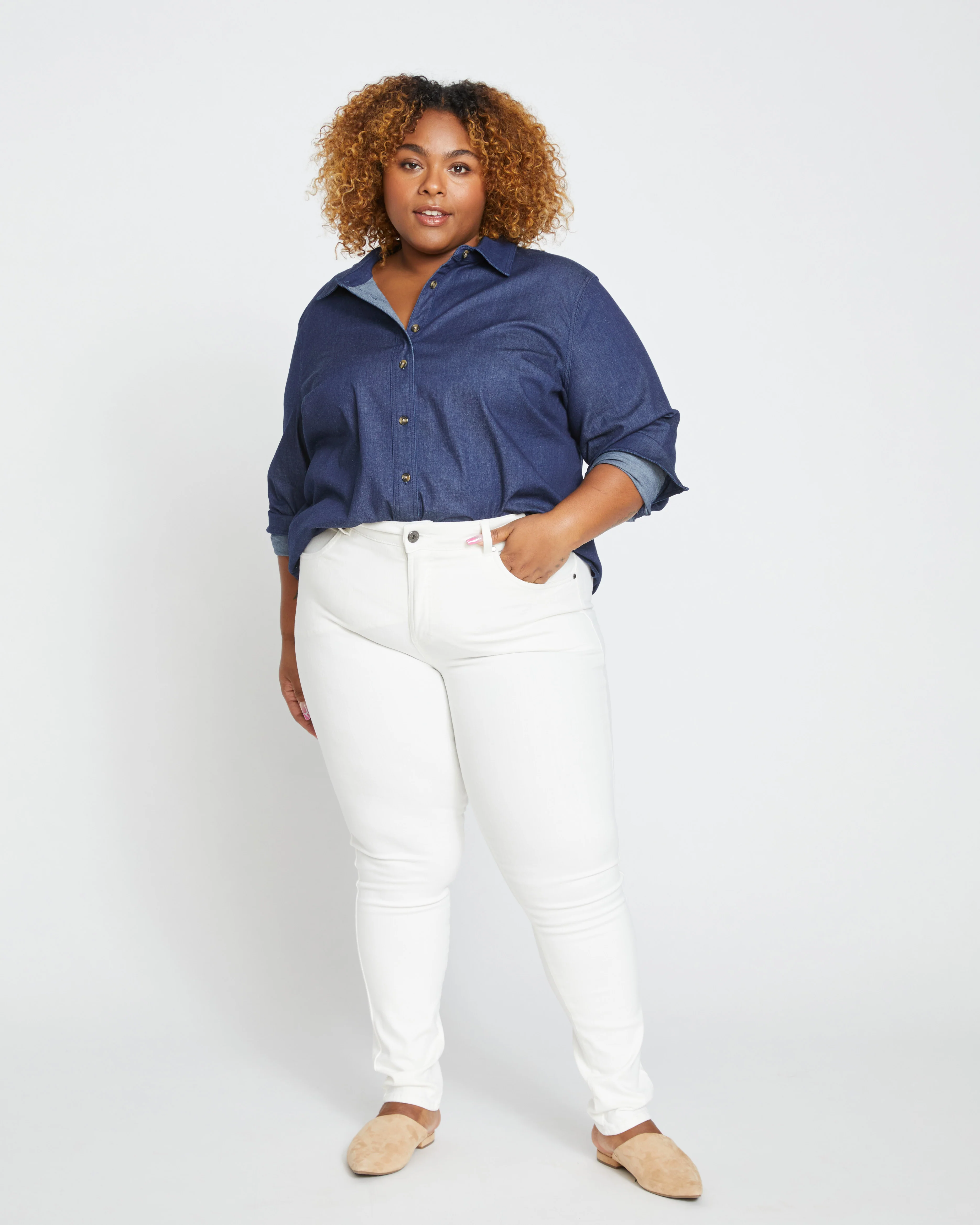 Minimalist Stretch Cotton Chambray Shirt - Dark Indigo - Image 5
