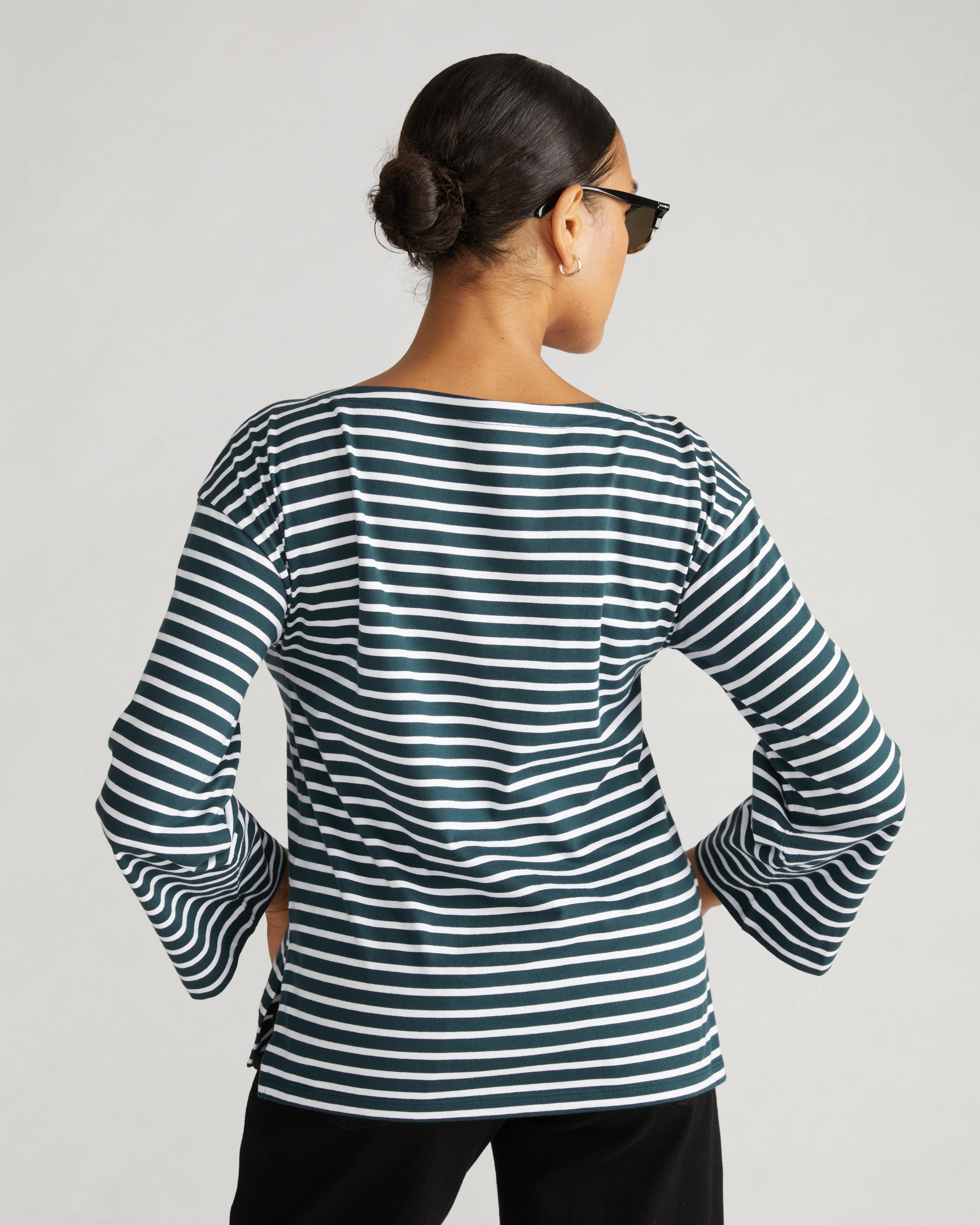 Montauk Breton Stripe Bell Sleeve Top - Deep Sea/White Stripe - Image 3