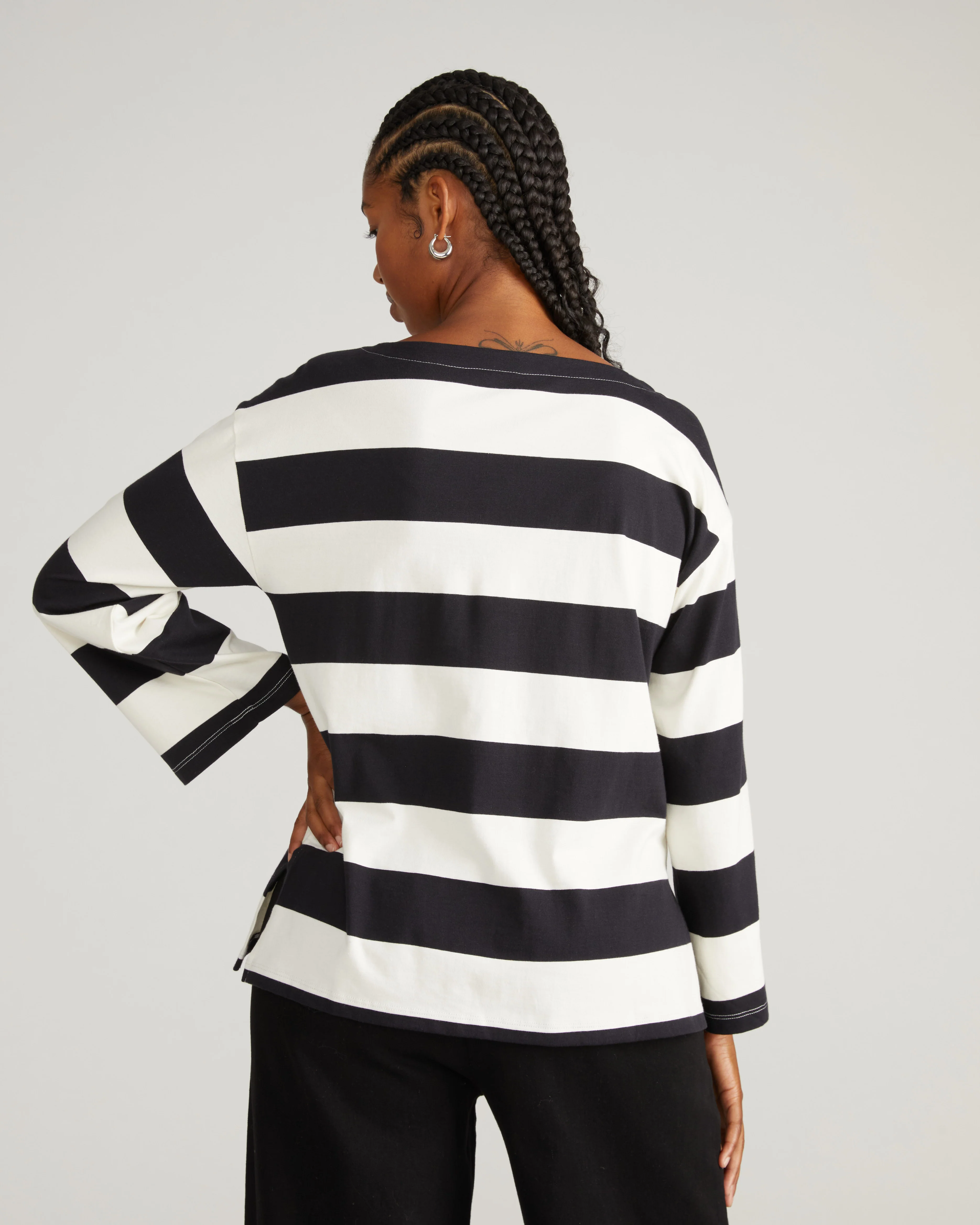 Montauk Breton Stripe Bell Sleeve Top - Ecru/Black Rugby Stripe - Image 7