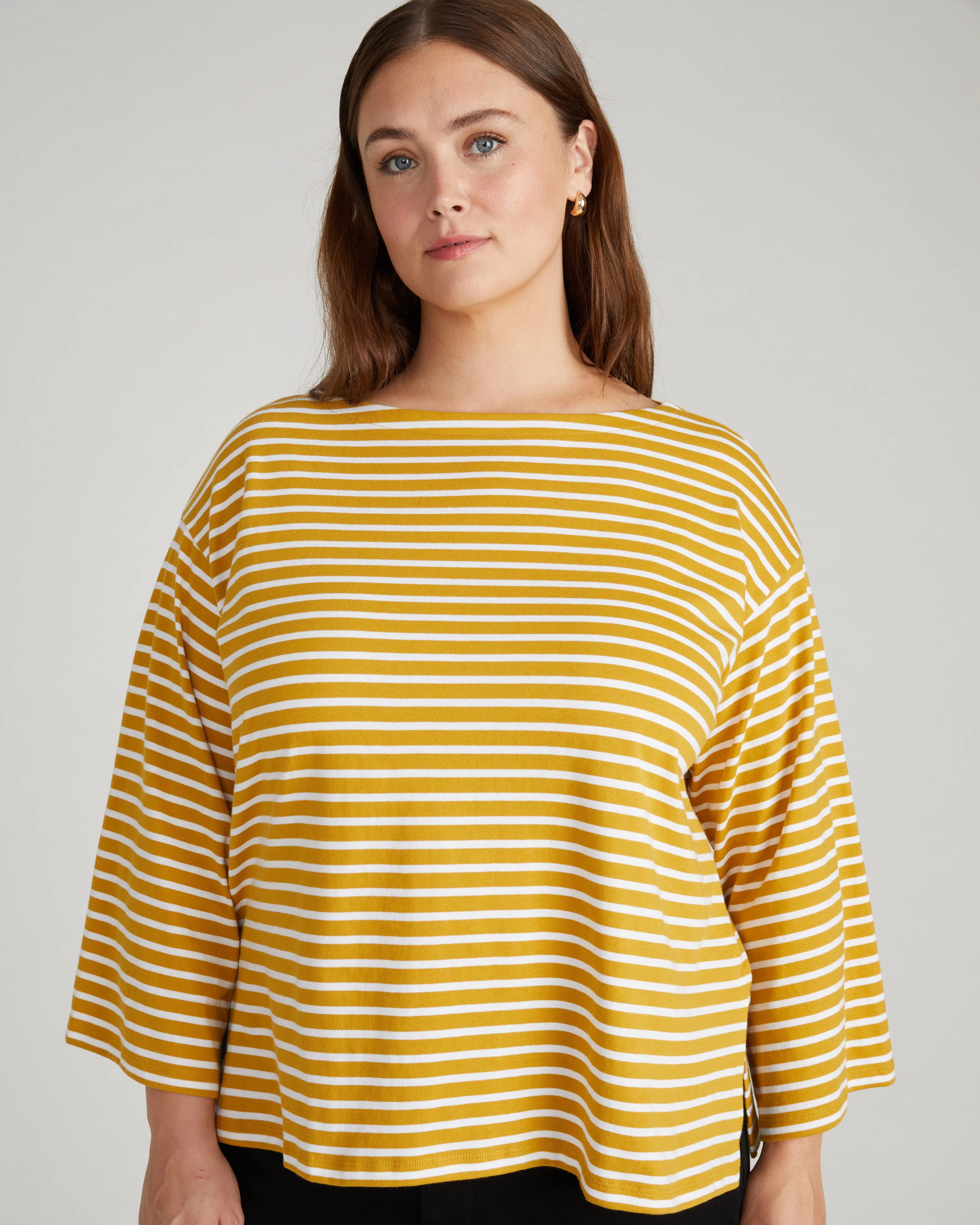Montauk Breton Stripe Bell Sleeve Top - Mustard/Cream Stripe - Image 2