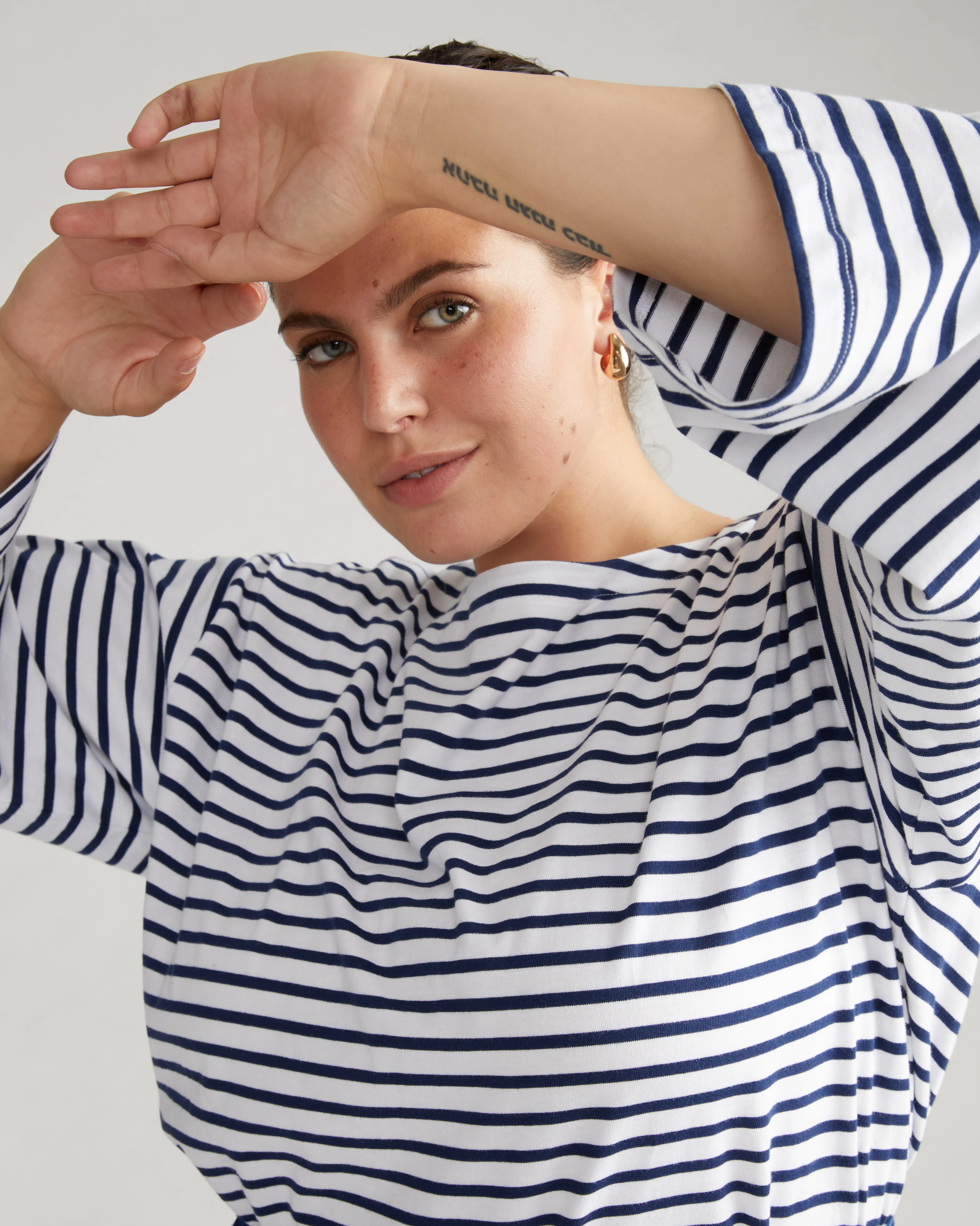 Montauk Breton Stripe Bell Sleeve Top - White/Cenote Stripe - Image 3