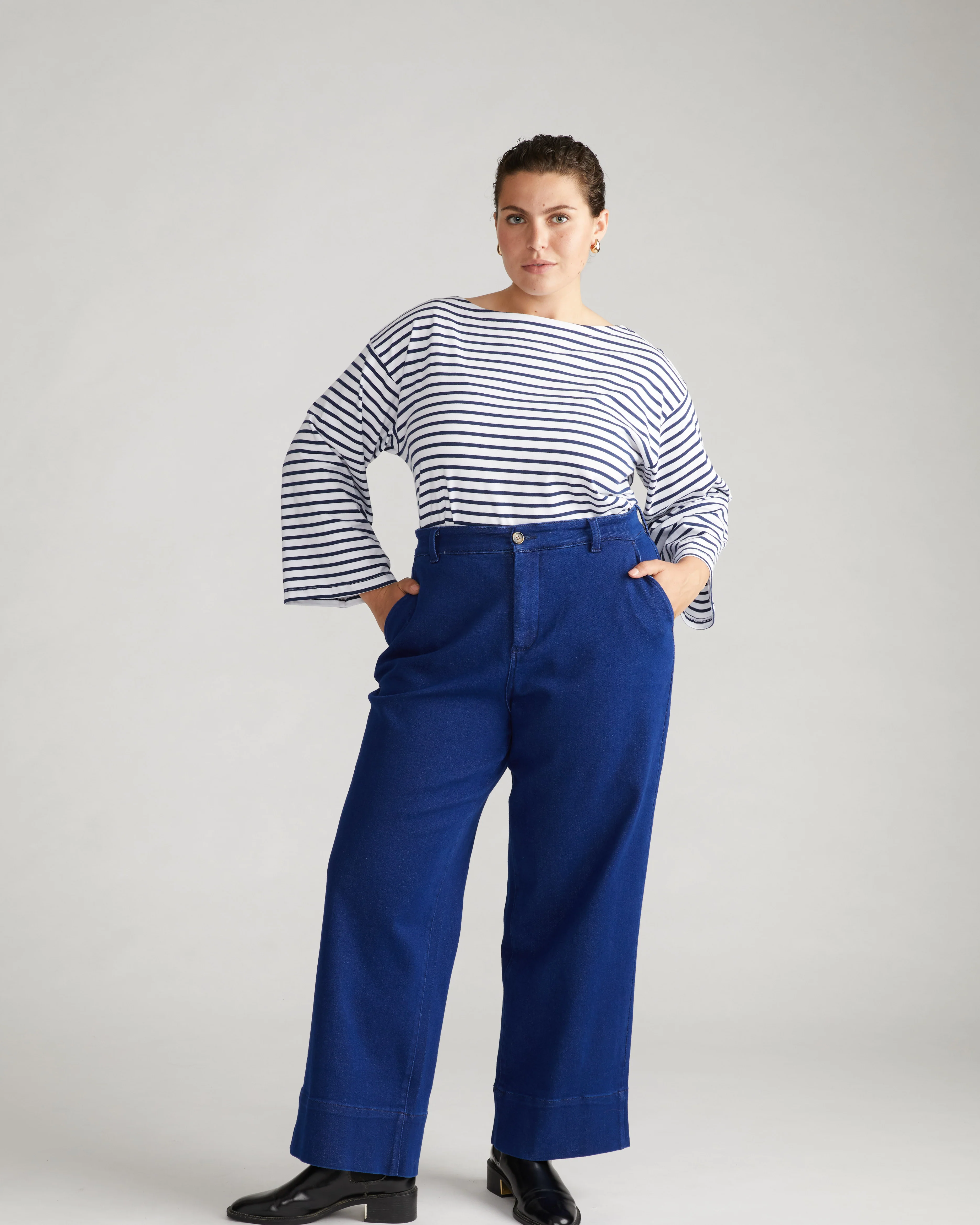 Montauk Breton Stripe Bell Sleeve Top - White/Cenote Stripe - Image 4