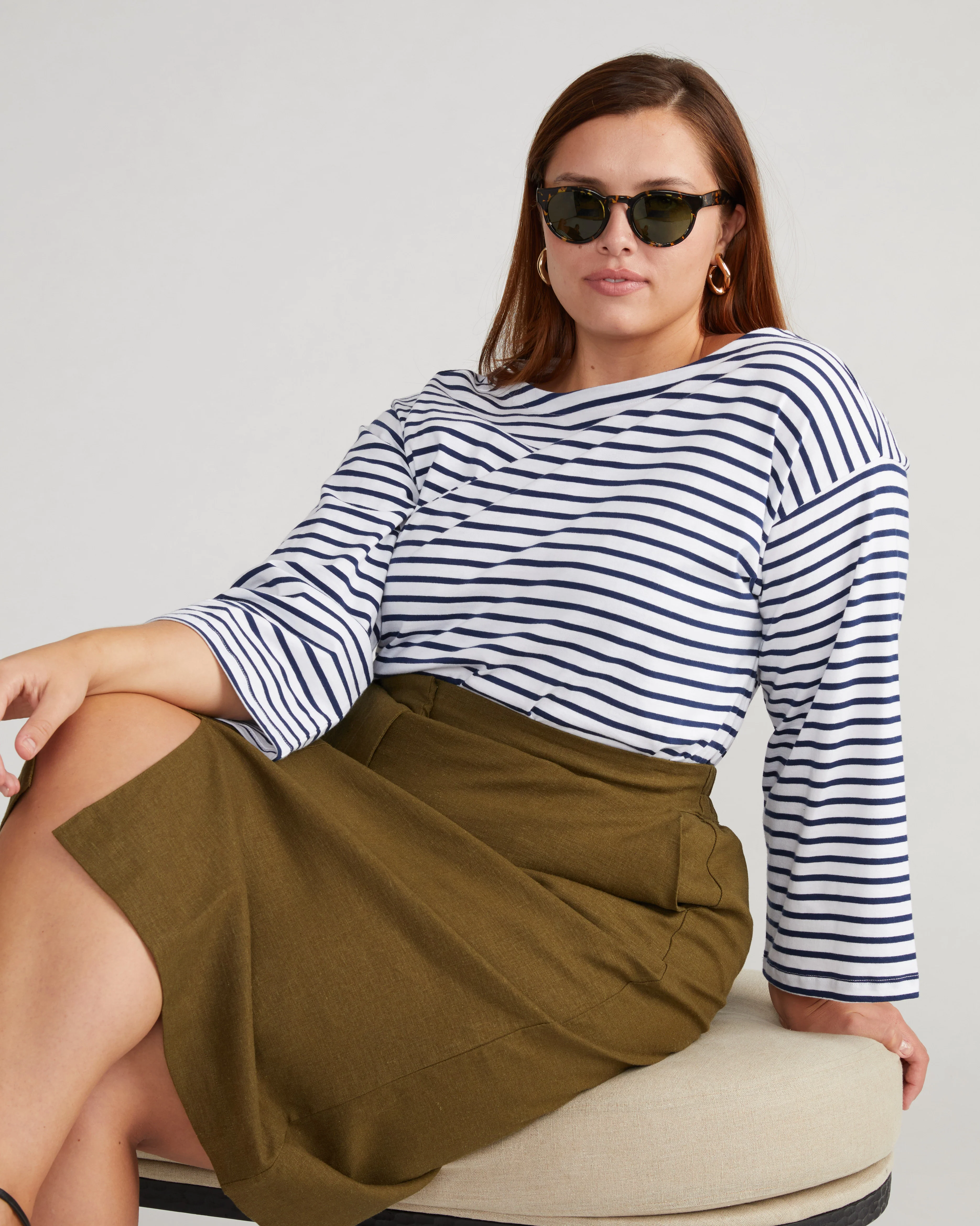 Montauk Breton Stripe Bell Sleeve Top - White/Cenote Stripe - Image 5