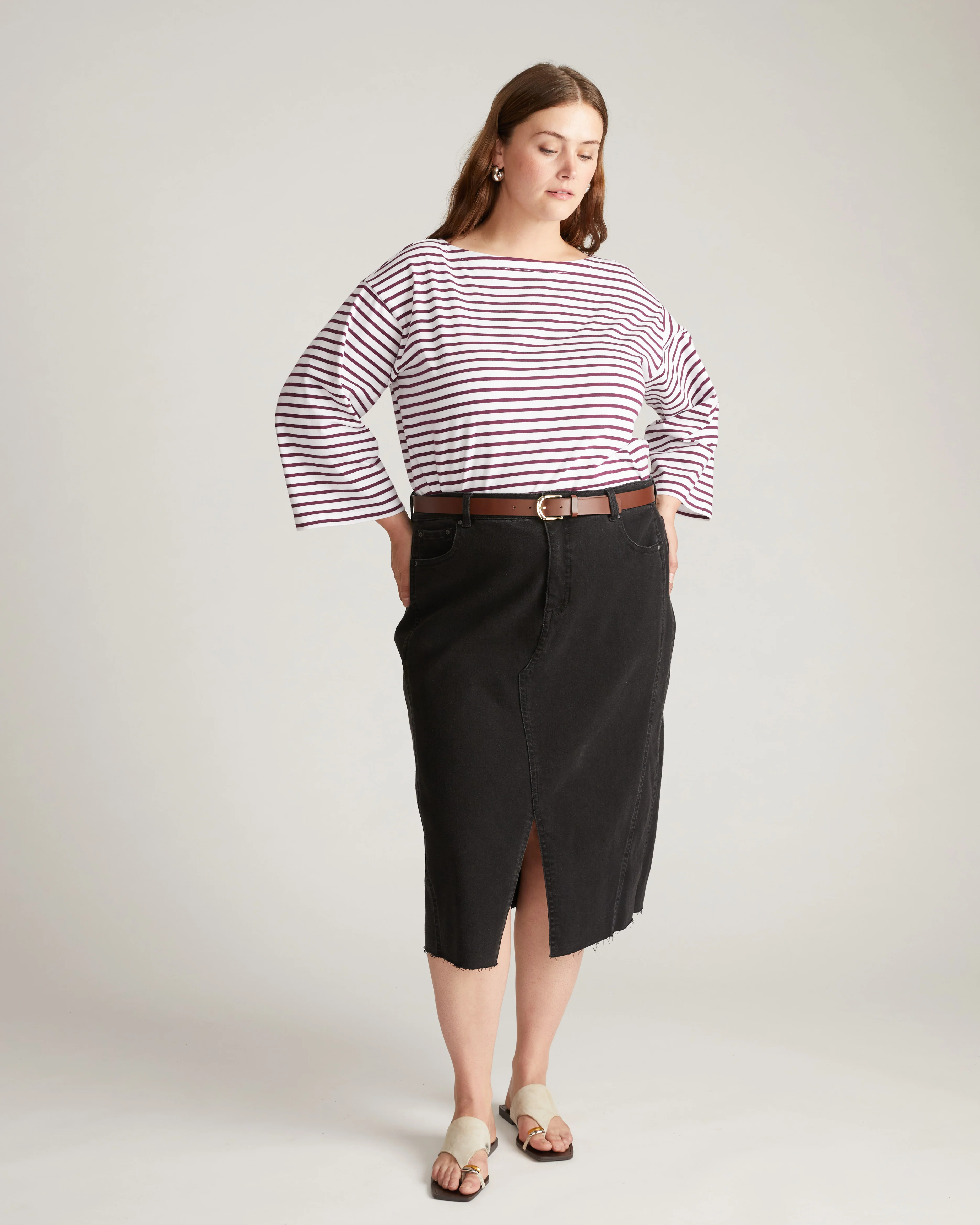 Montauk Breton Stripe Bell Sleeve Top - White/Gamay Stripe - Image 3