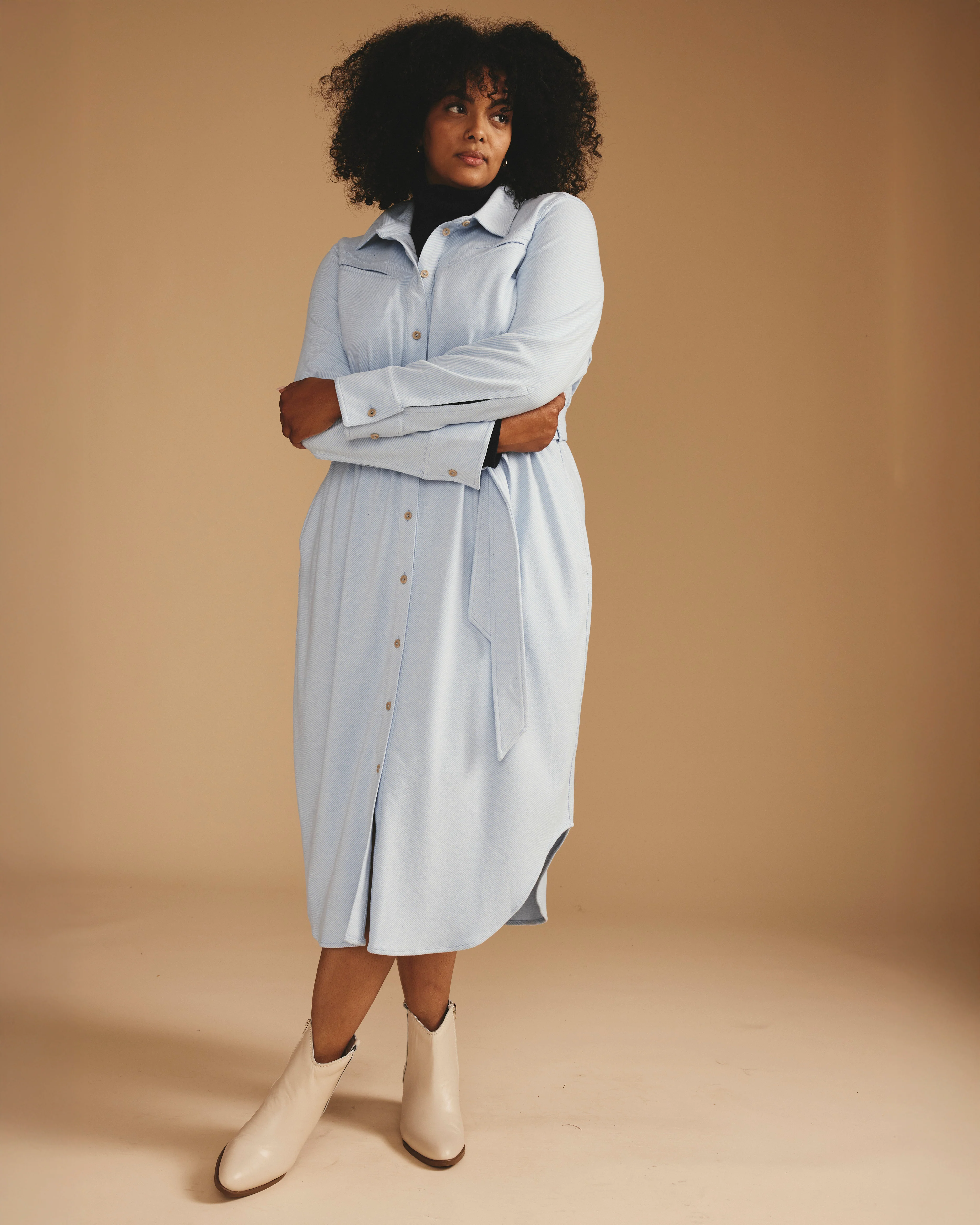 Morgan Belted Stretch Flannel Shirtdress - Battenberg Twill - Image 3