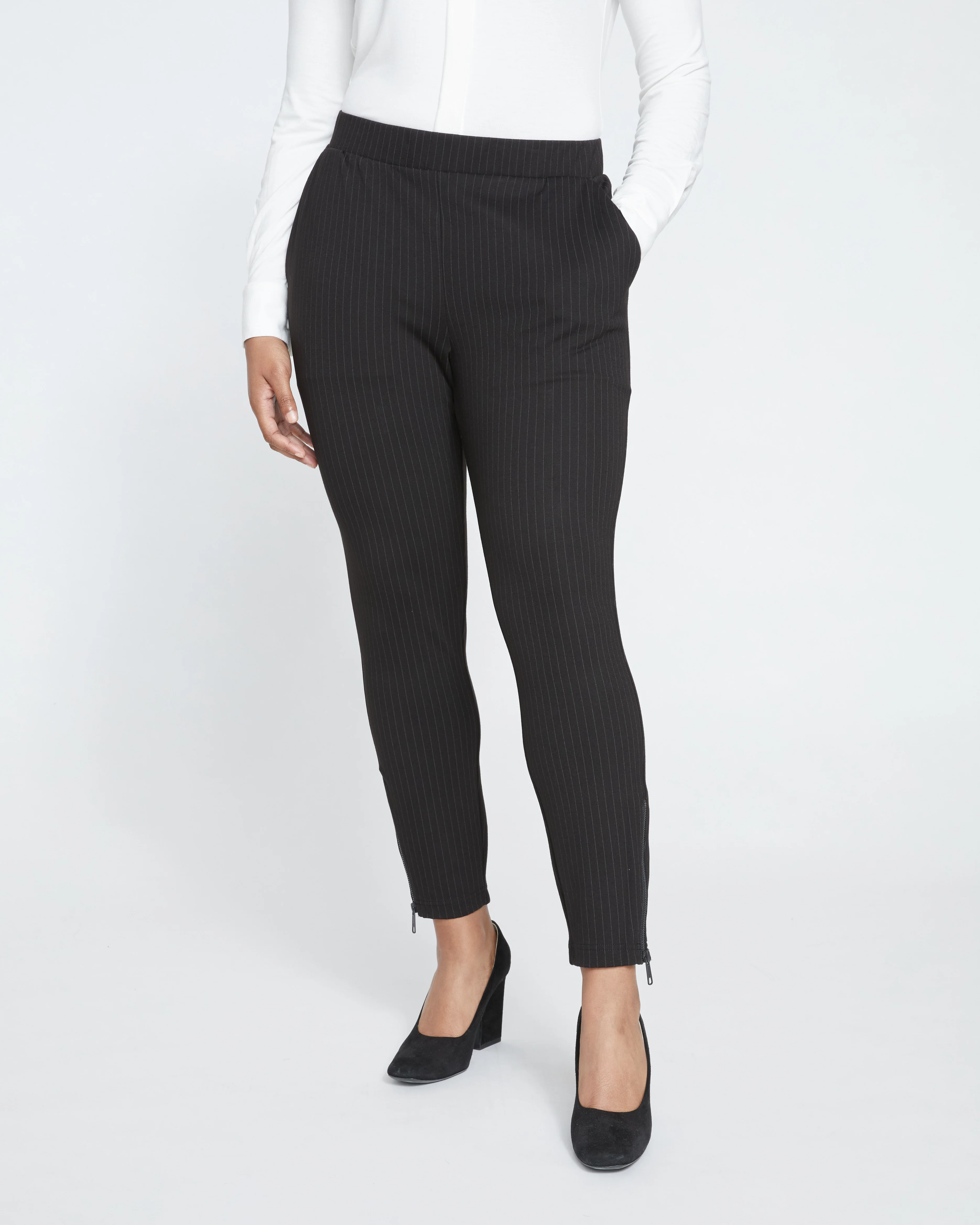 Moro Pocket Signature Ponte Pants - Slate Pinstripe - Image 4