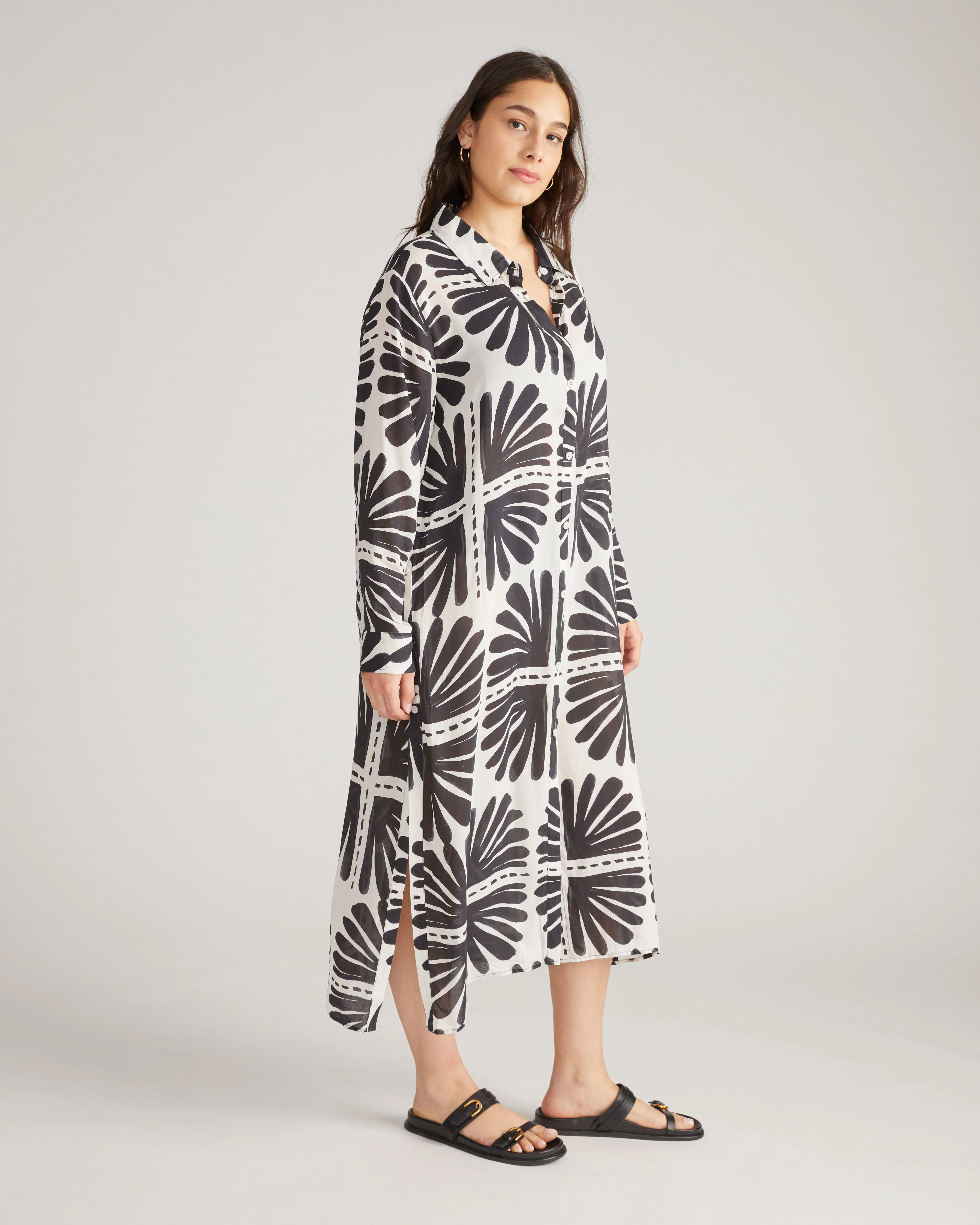 Nailah Button Down Tunic - Ink Bloom Print - Image 2