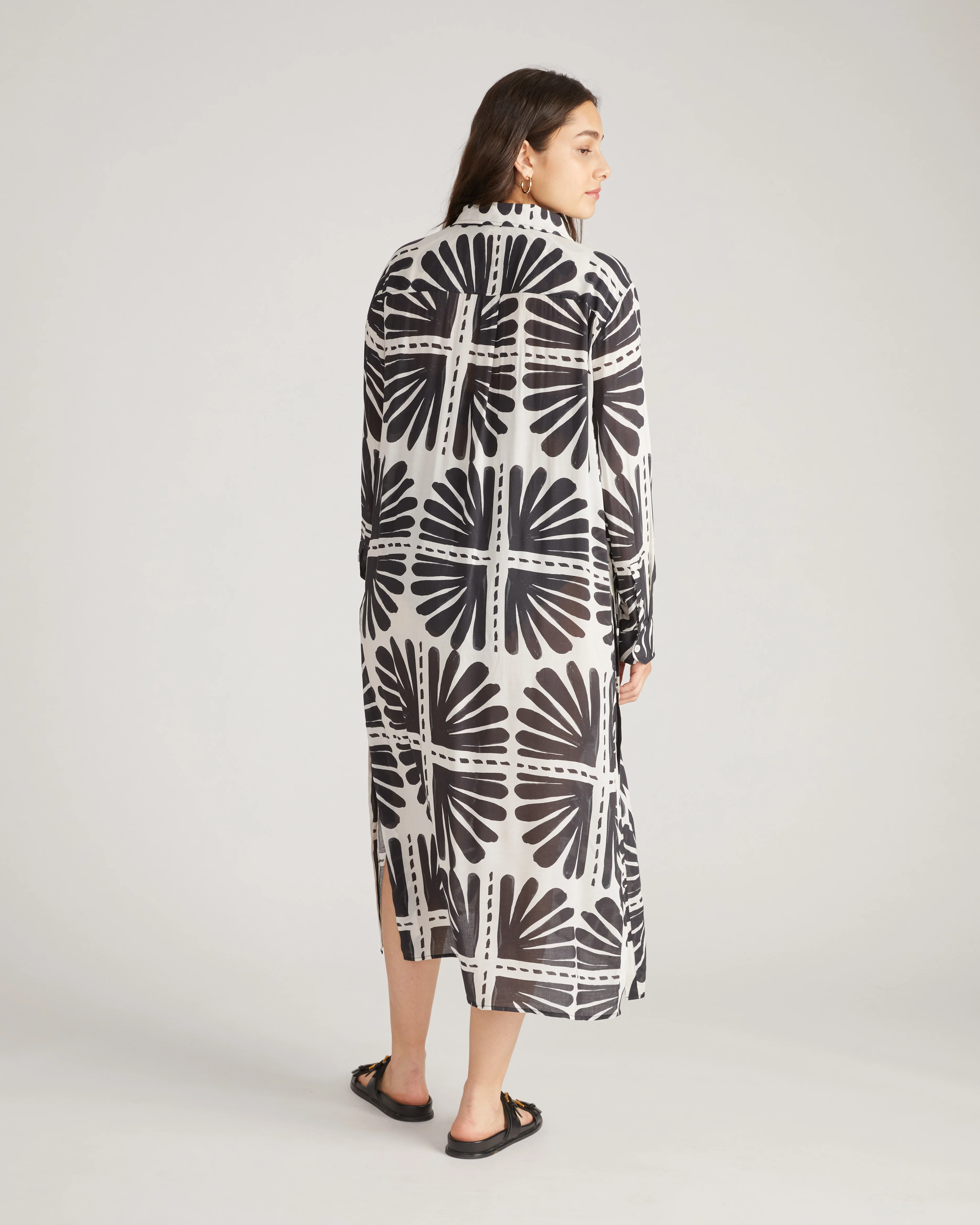 Nailah Button Down Tunic - Ink Bloom Print - Image 3