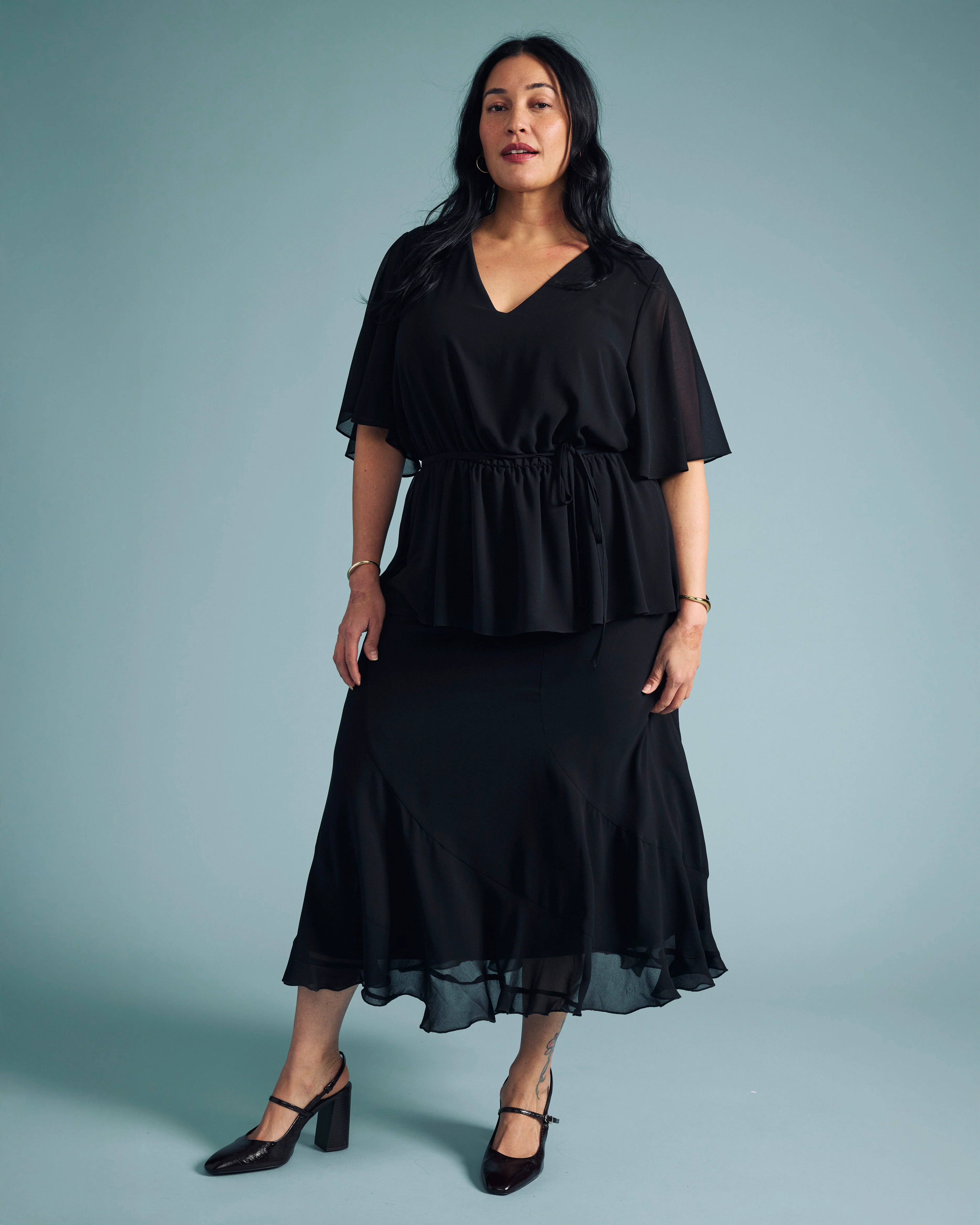 Navarte Chiffon Midi Skirt - Black - Image 2
