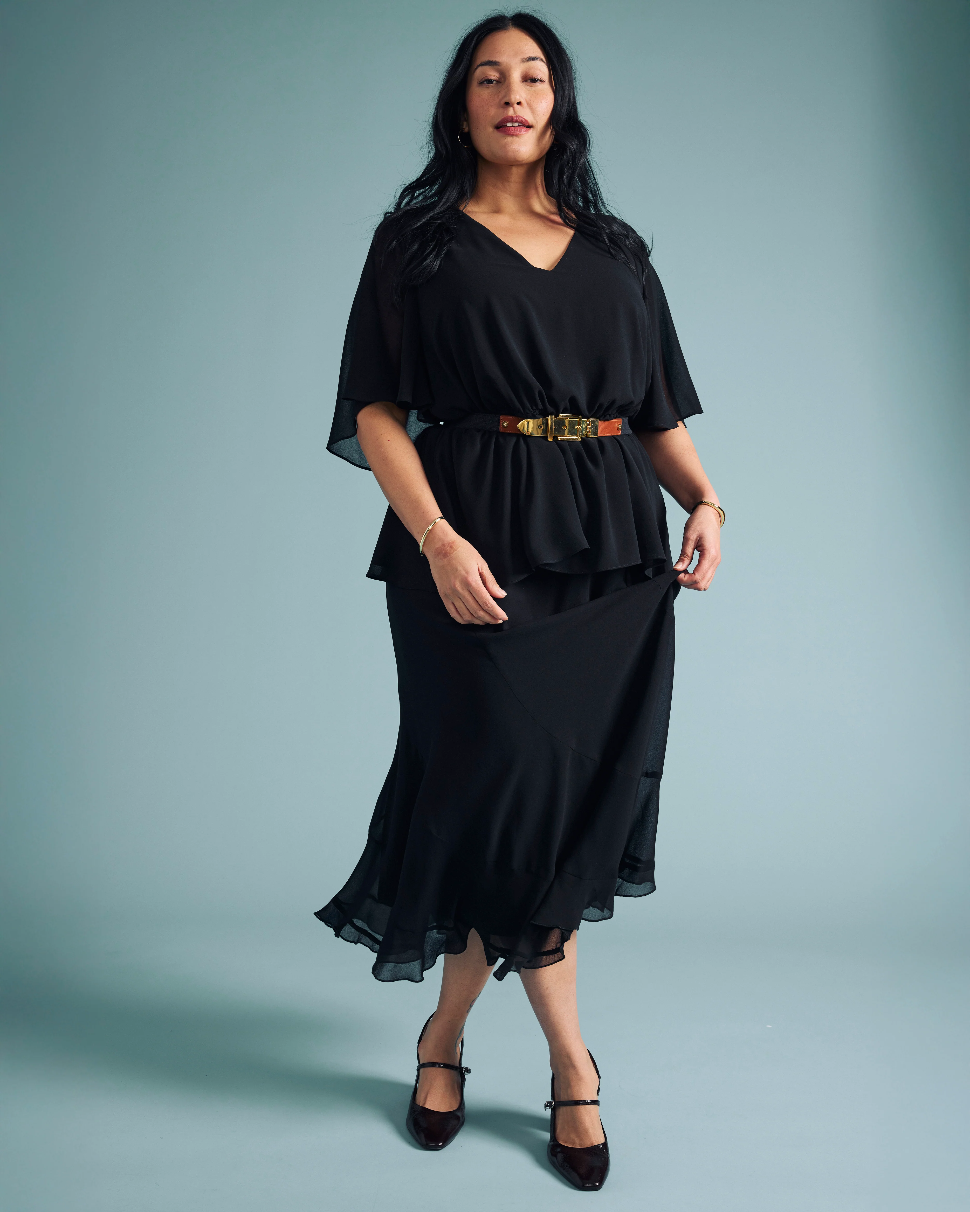 Navarte Chiffon Midi Skirt - Black - Image 3