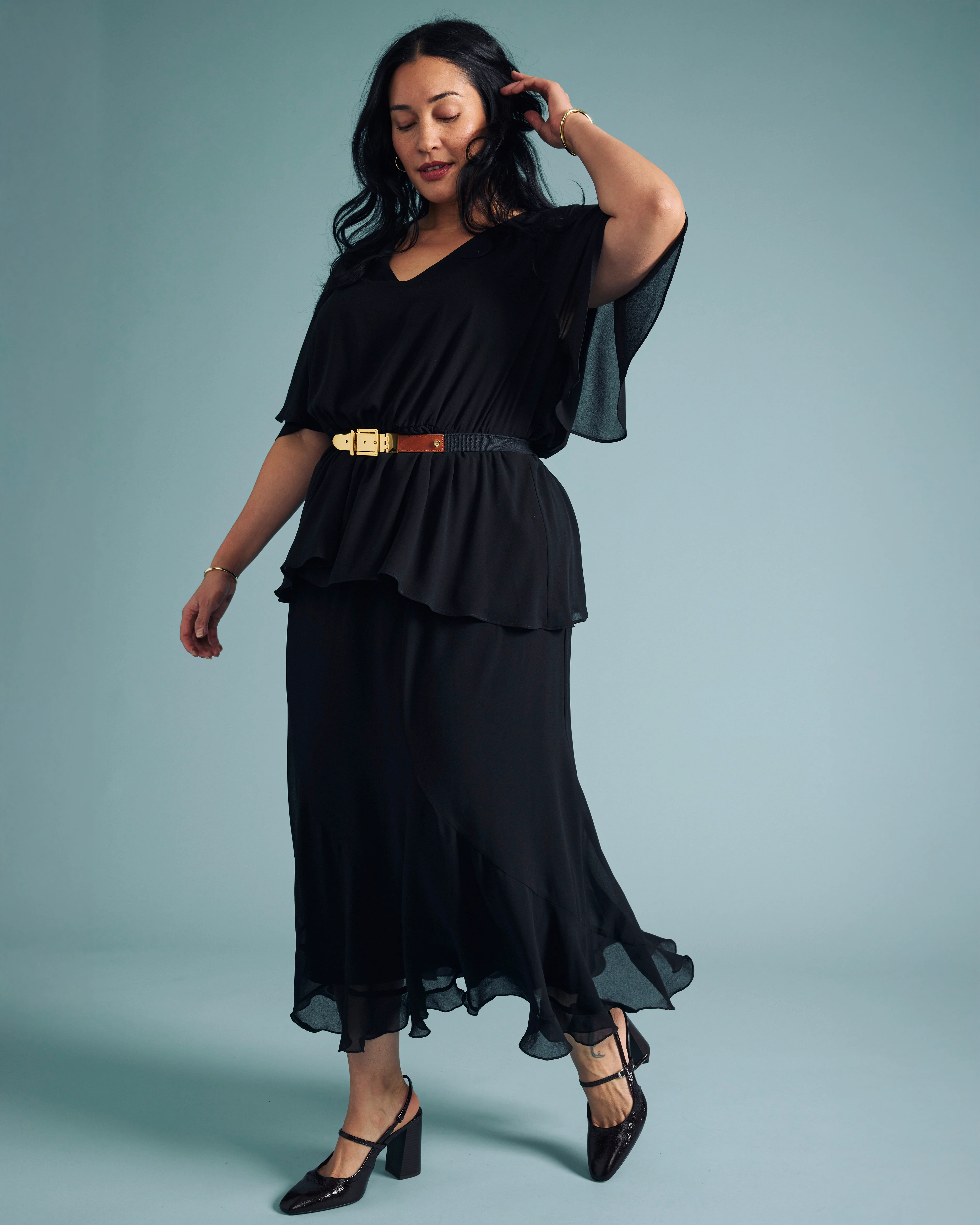 Navarte Chiffon Midi Skirt - Black - Image 9