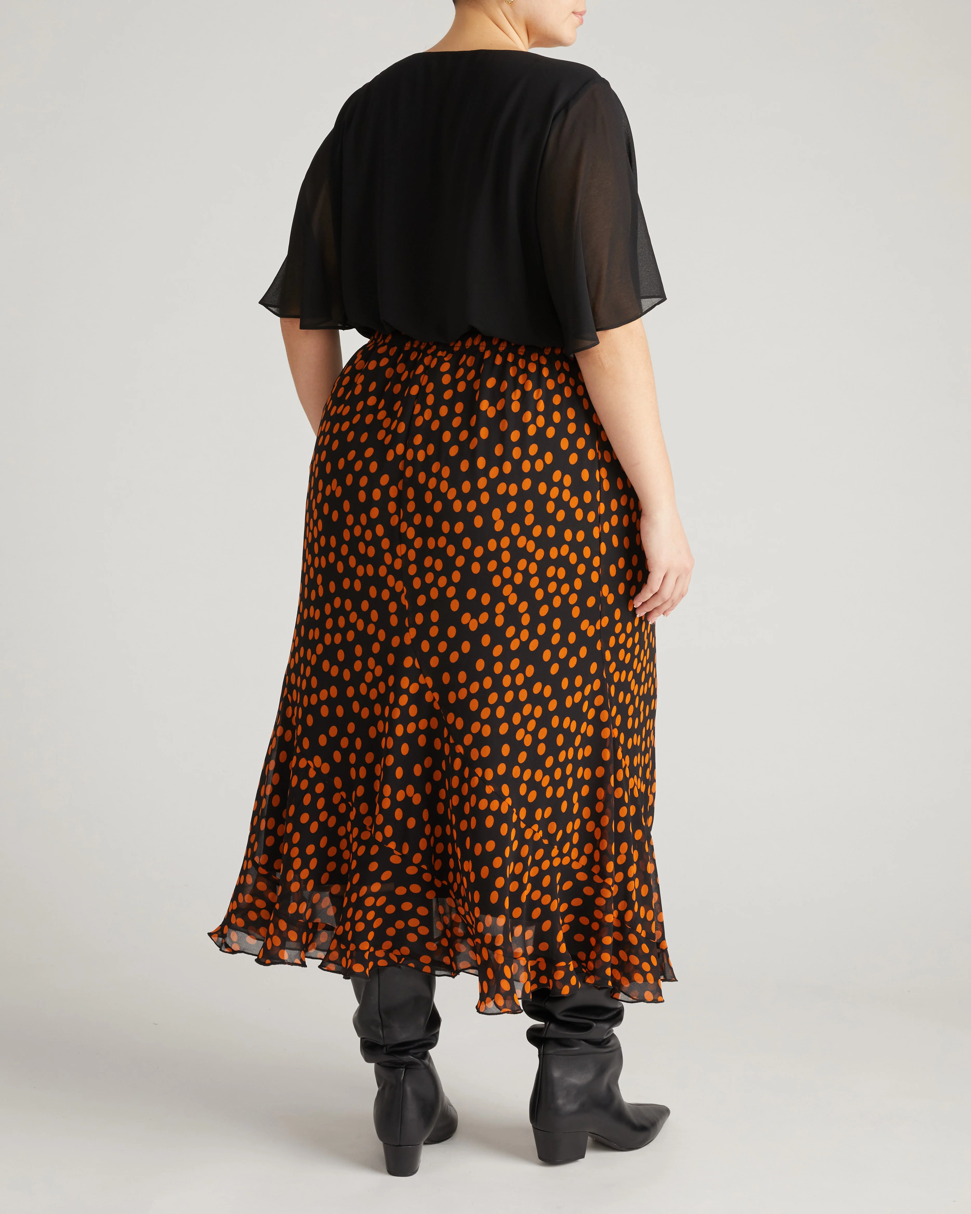 Navarte Chiffon Midi Skirt - Black/Orange Dot Print - Image 7