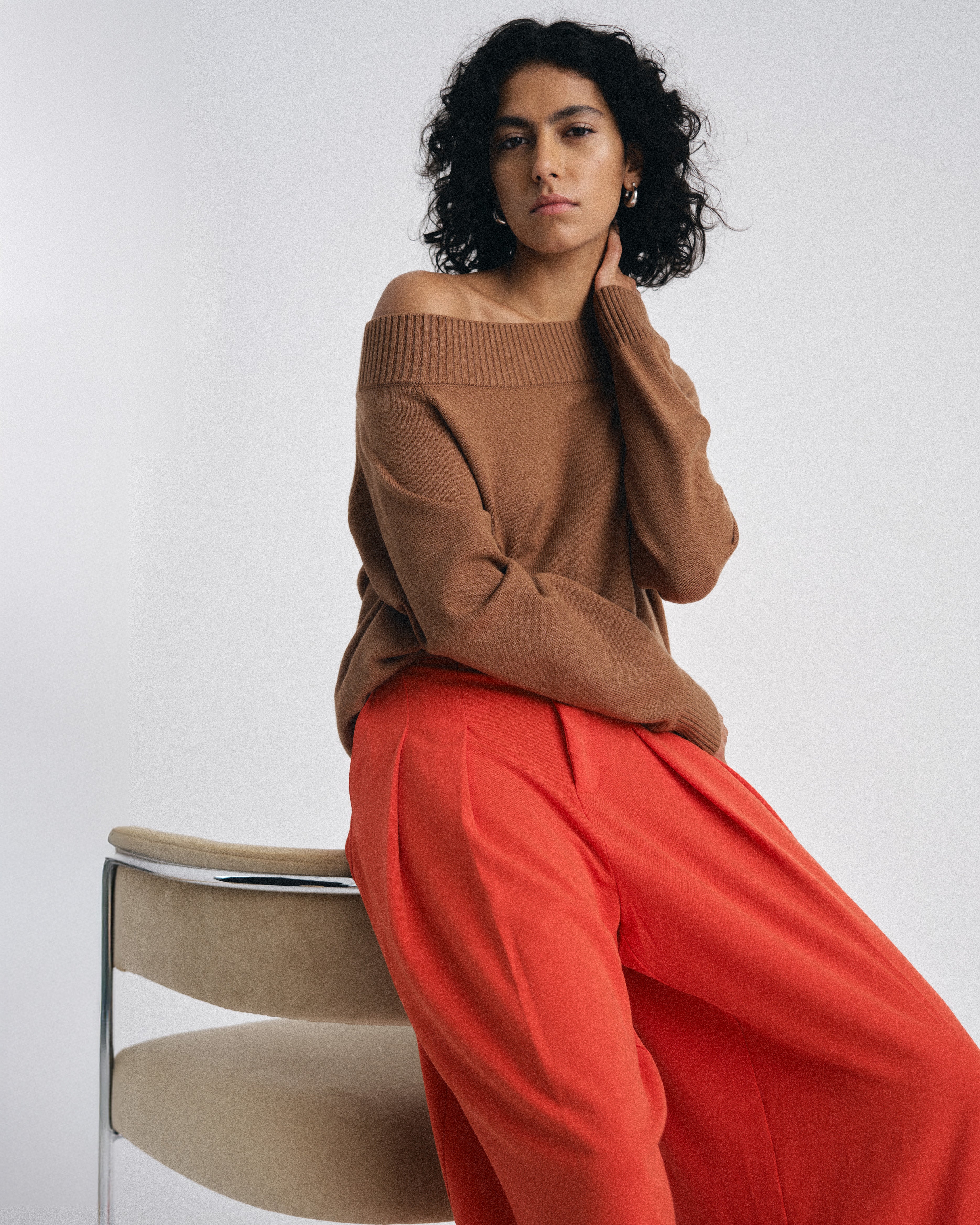 Noomi Cold Shoulder Sweater - Classic Camel - Image 2