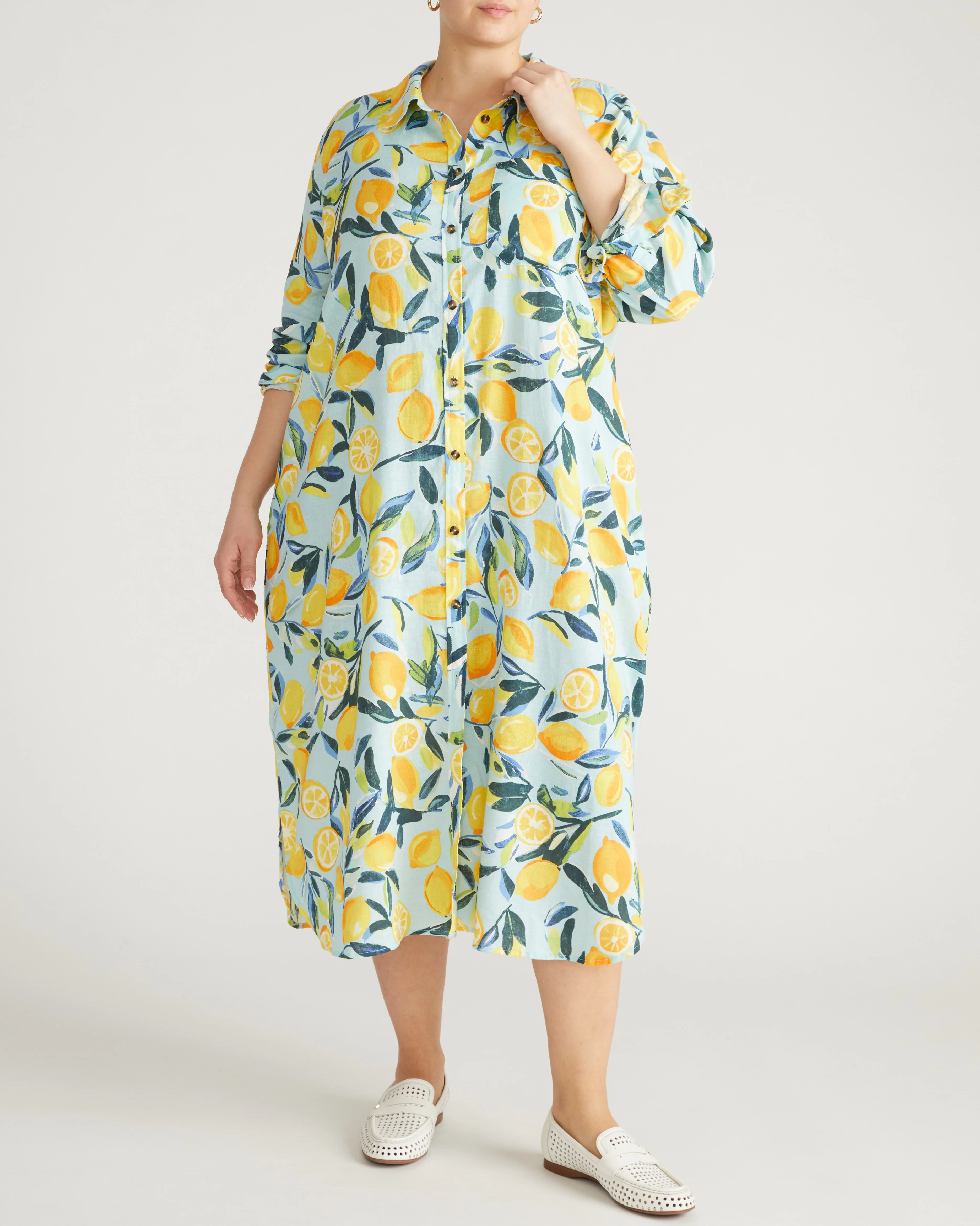 Odeon Linen Shirtdress - Limoncello Print - Image 5