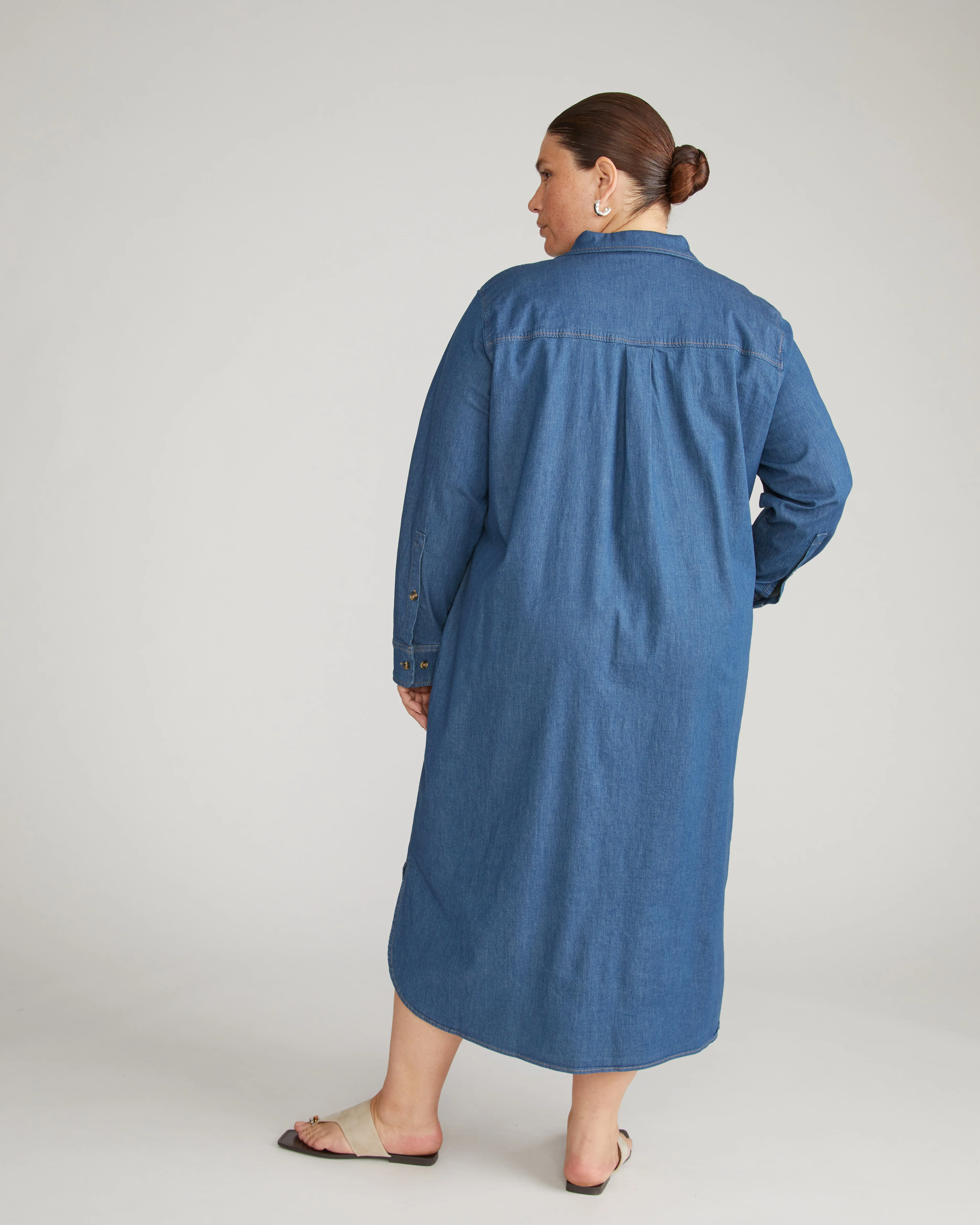 Odeon Stretch Cotton Chambray Shirtdress - Orion Blue - Image 3
