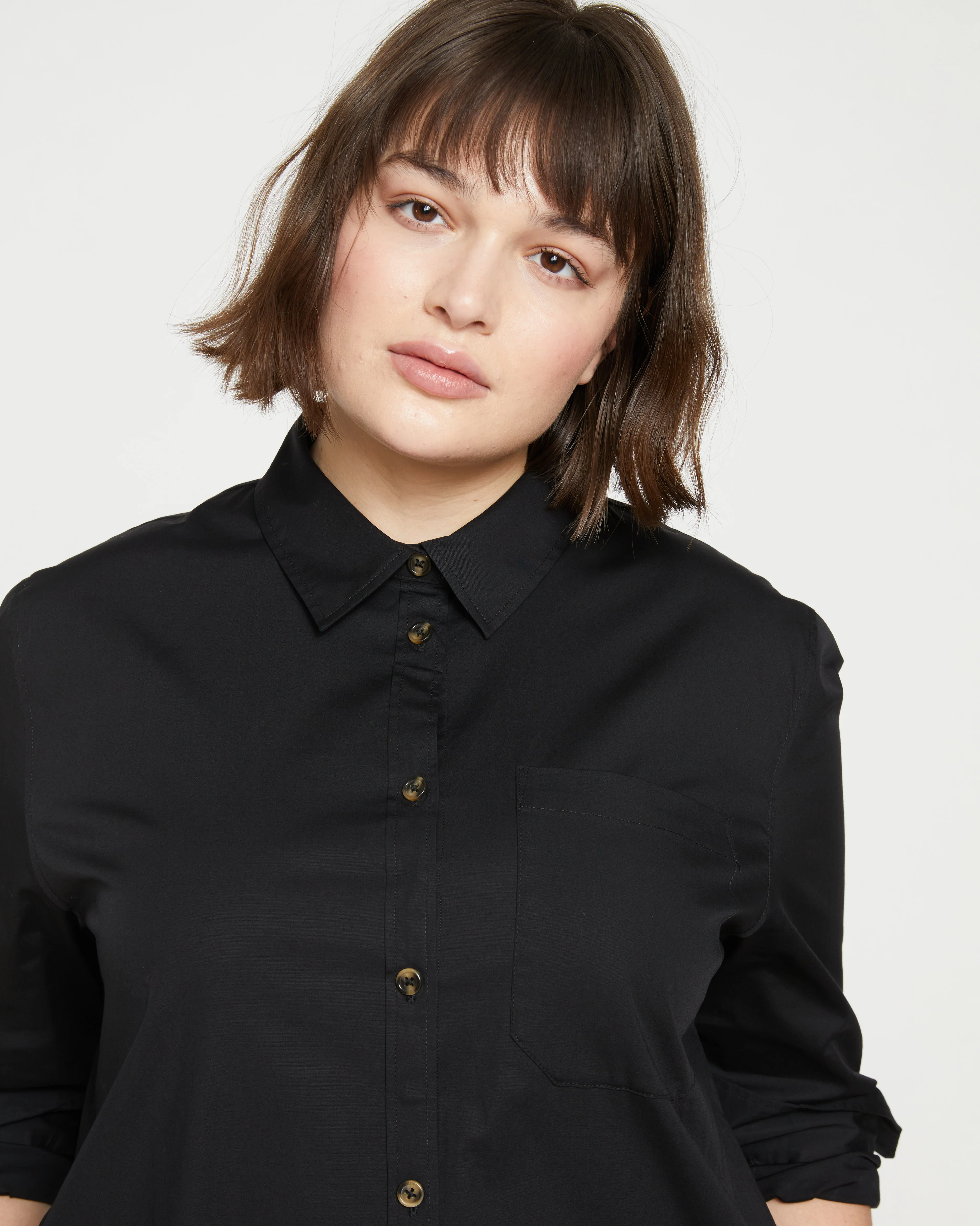 Odeon Stretch Poplin Shirtdress - Black - Image 2