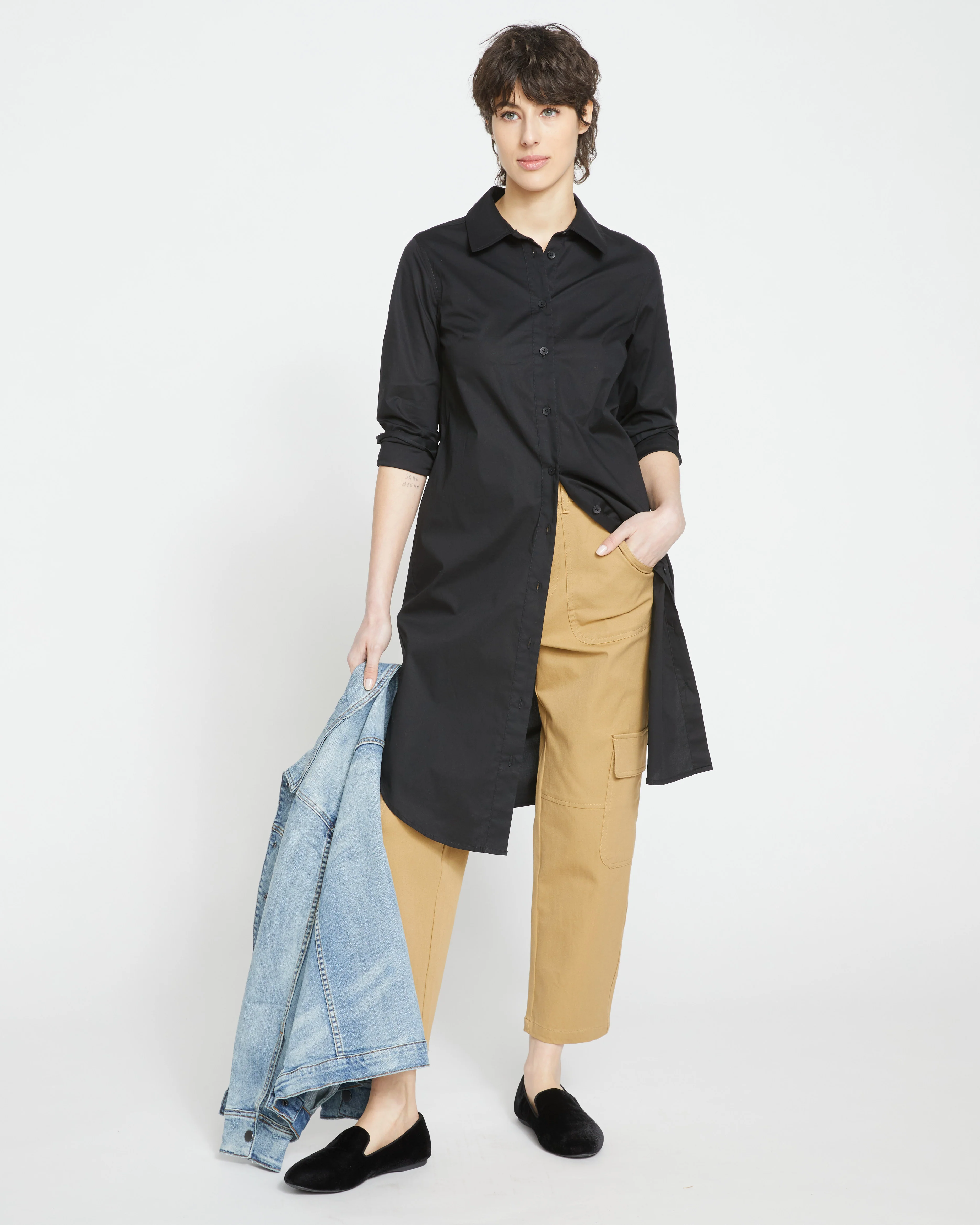 Odeon Stretch Poplin Shirtdress - Black - Image 5