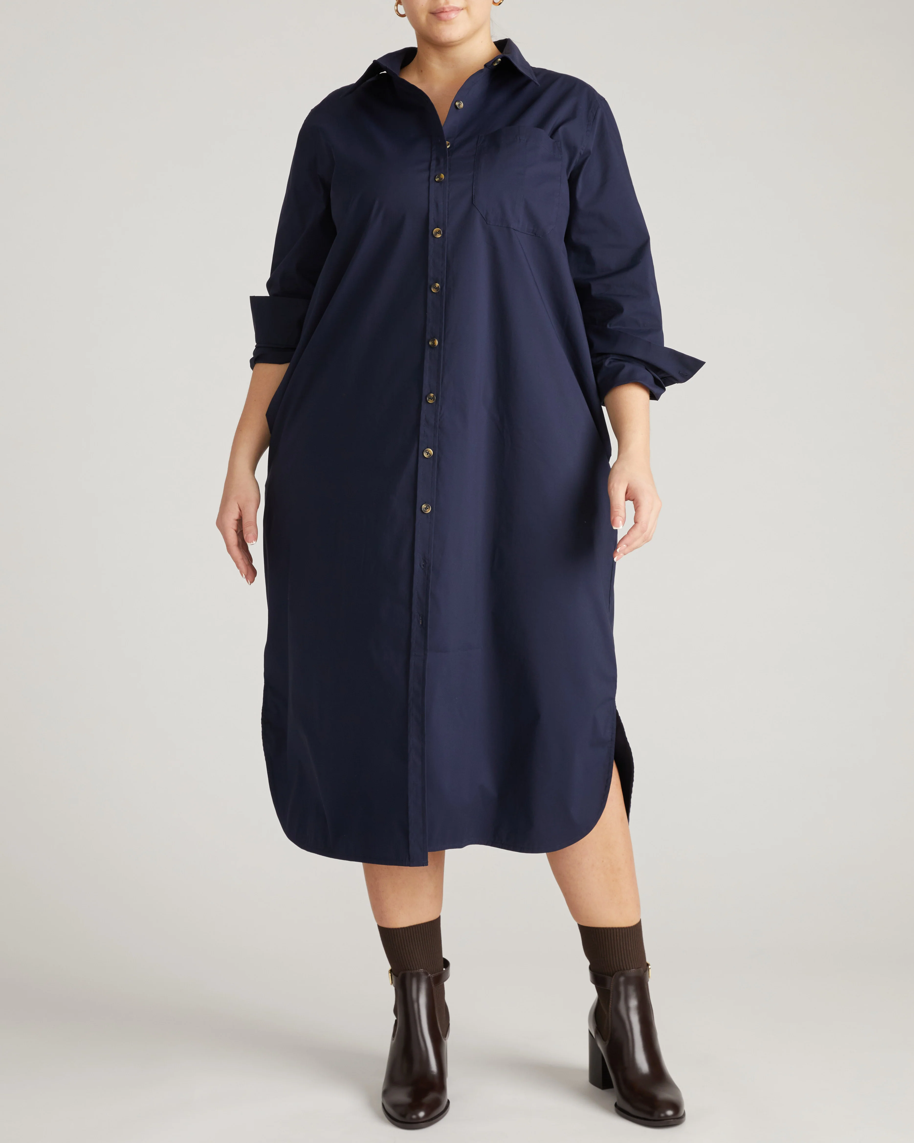 Odeon Stretch Poplin Shirtdress - Navy - Image 5