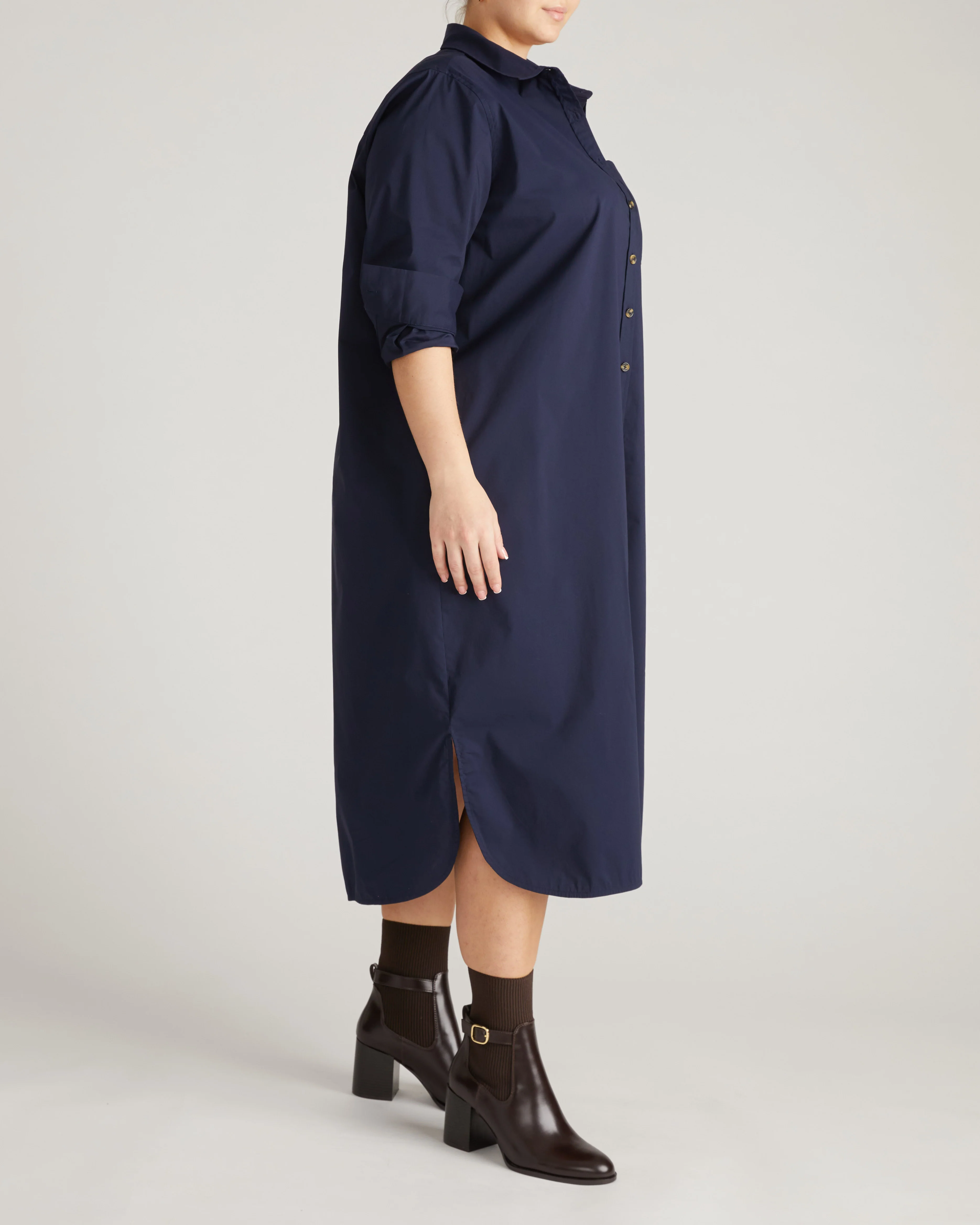 Odeon Stretch Poplin Shirtdress - Navy - Image 6